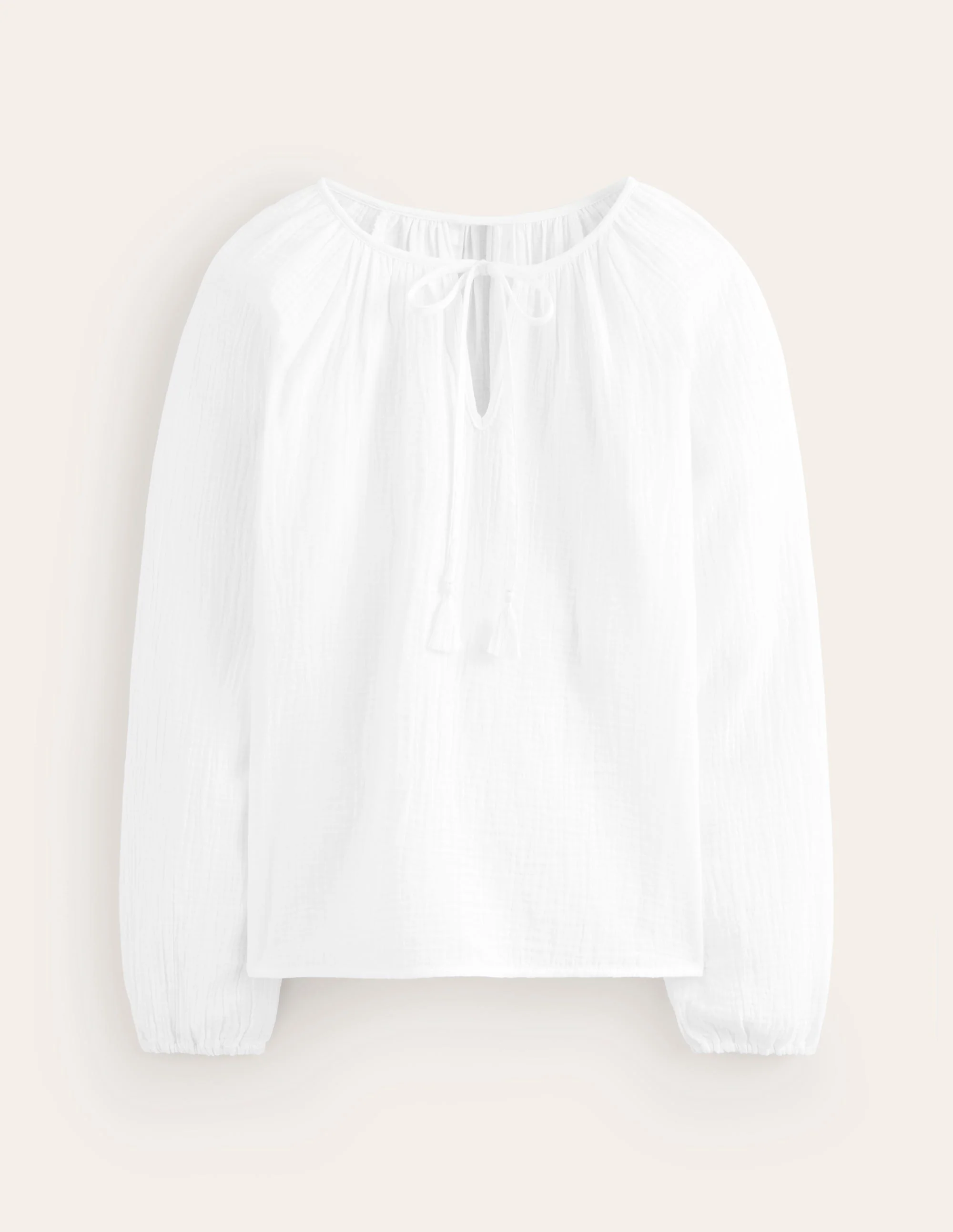 Doublecloth Blouson Sleeve Top-White - Image 5