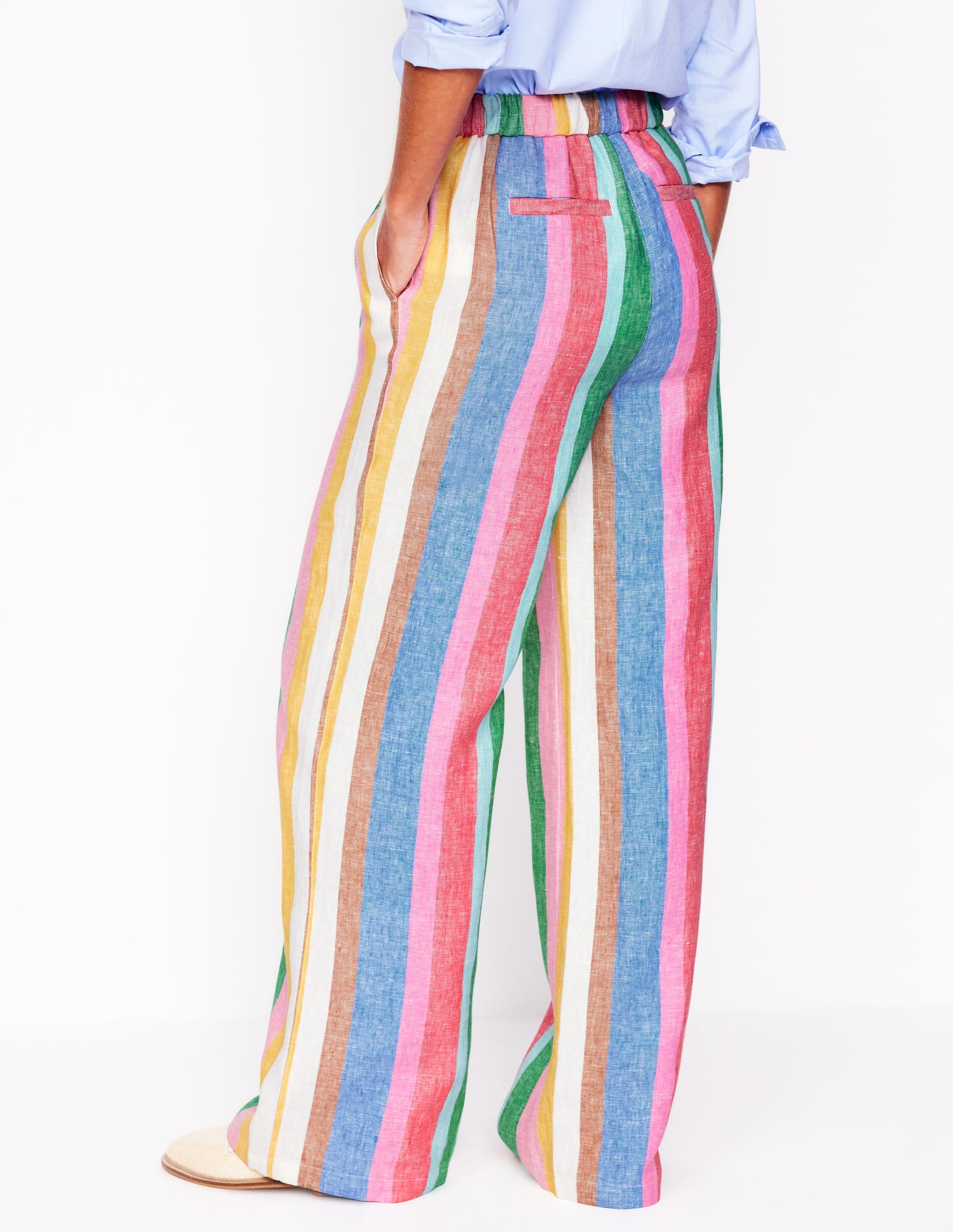 Dulwich Linen Trousers-Bright Rainbow Stripe - Image 4