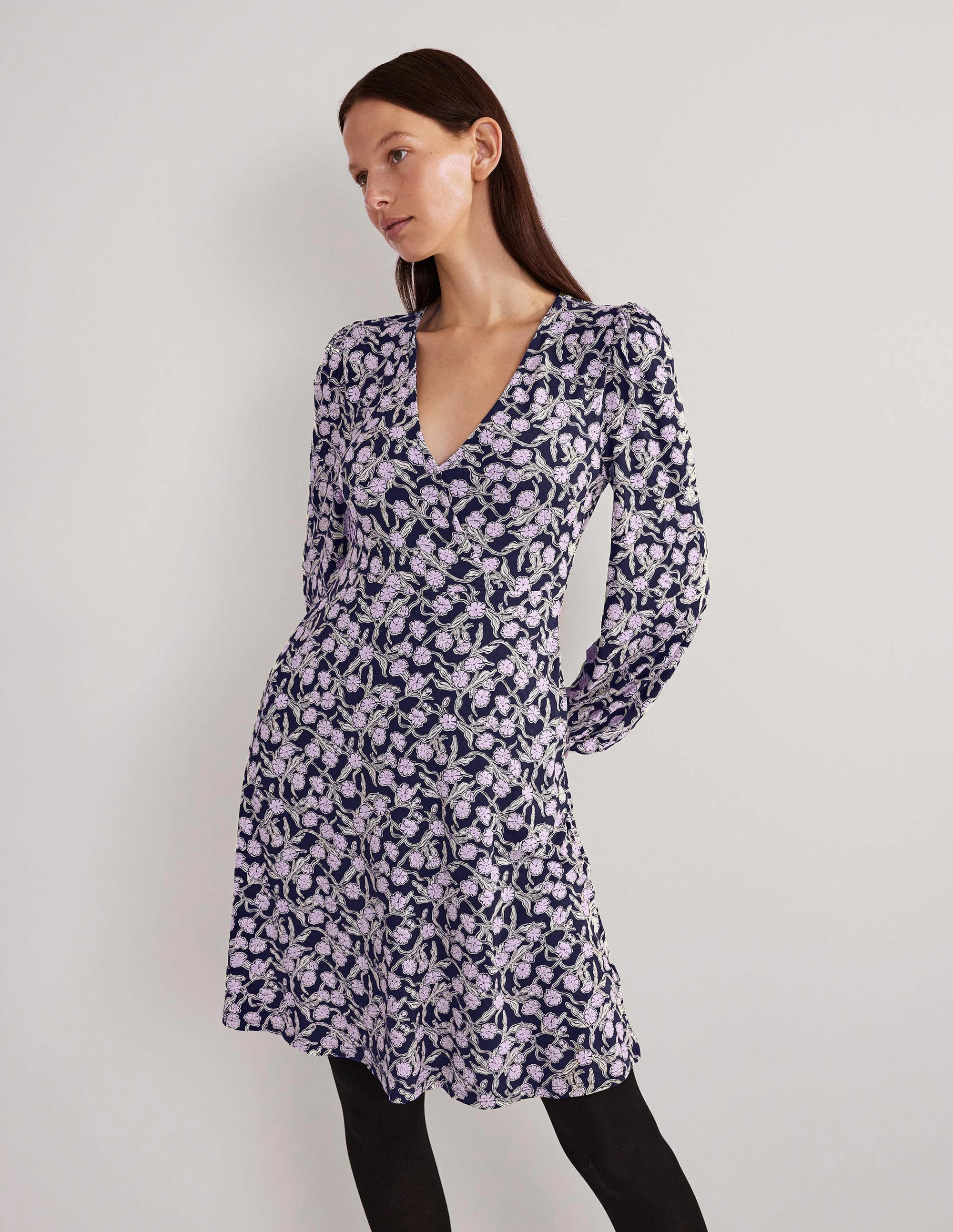 Easy Fixed Wrap Jersey Dress-Multi, Petal Vine