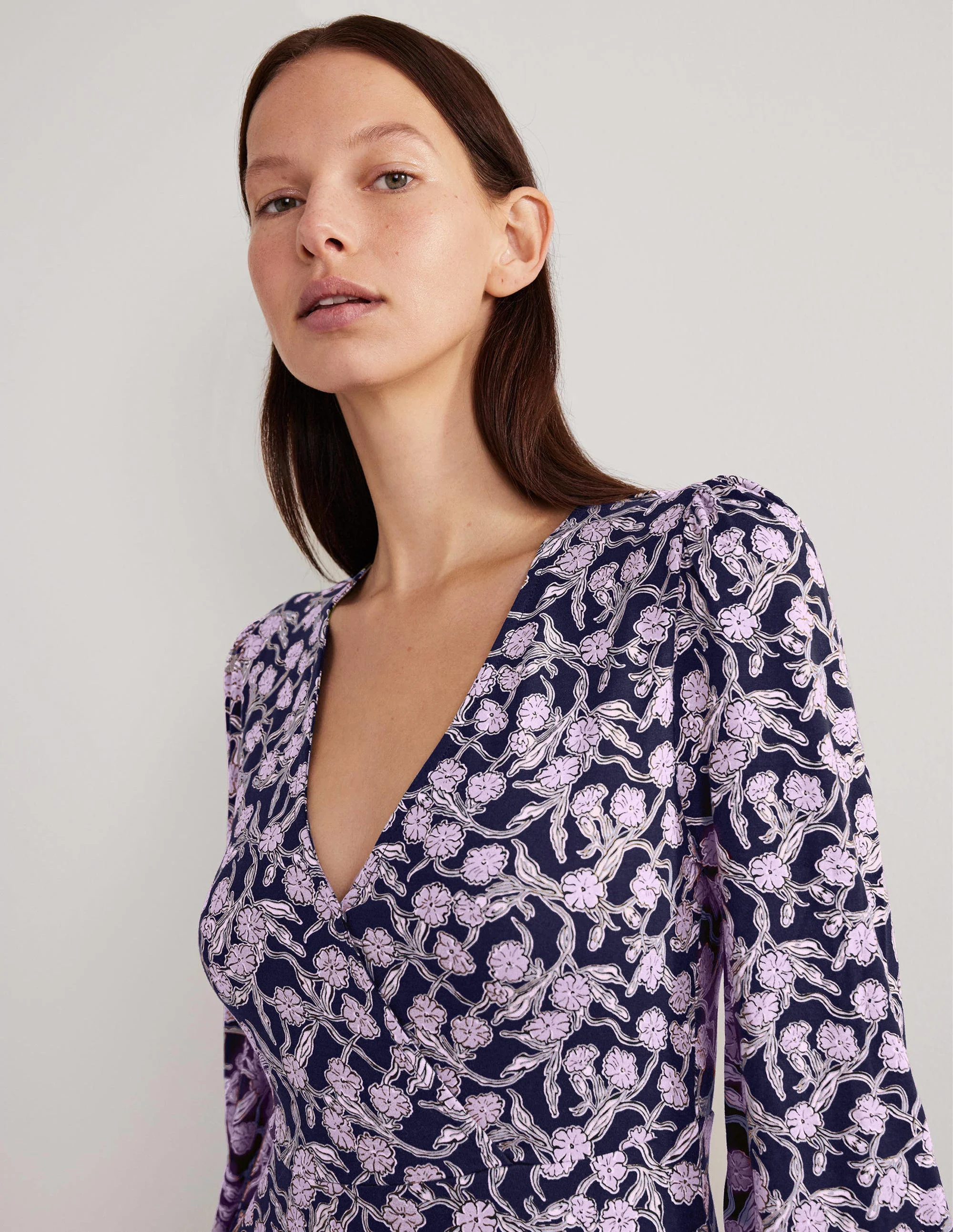 Easy Fixed Wrap Jersey Dress-Multi, Petal Vine - Image 2