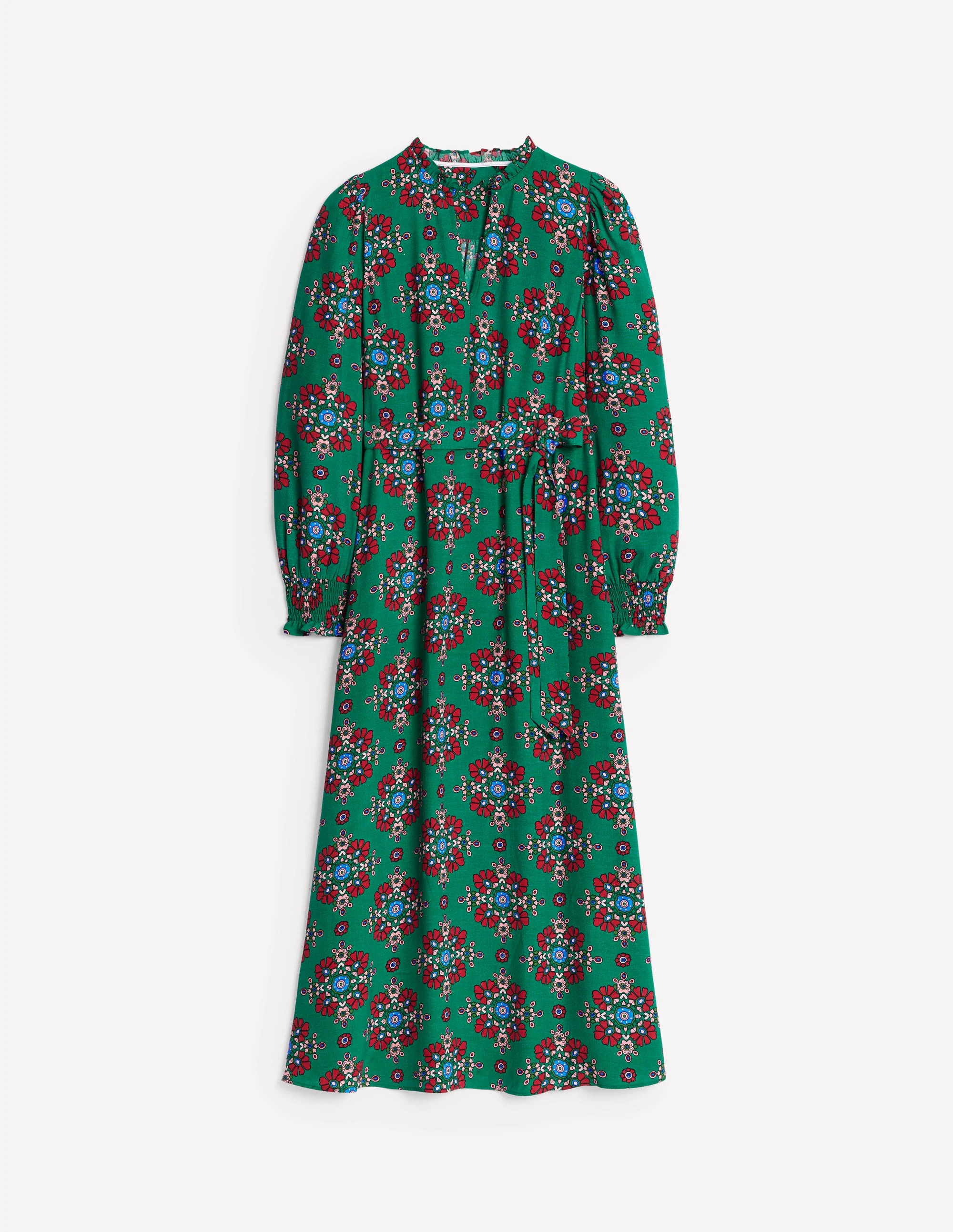 Easy Notch Midi Dress-Green, Adorned Stamp - Image 5