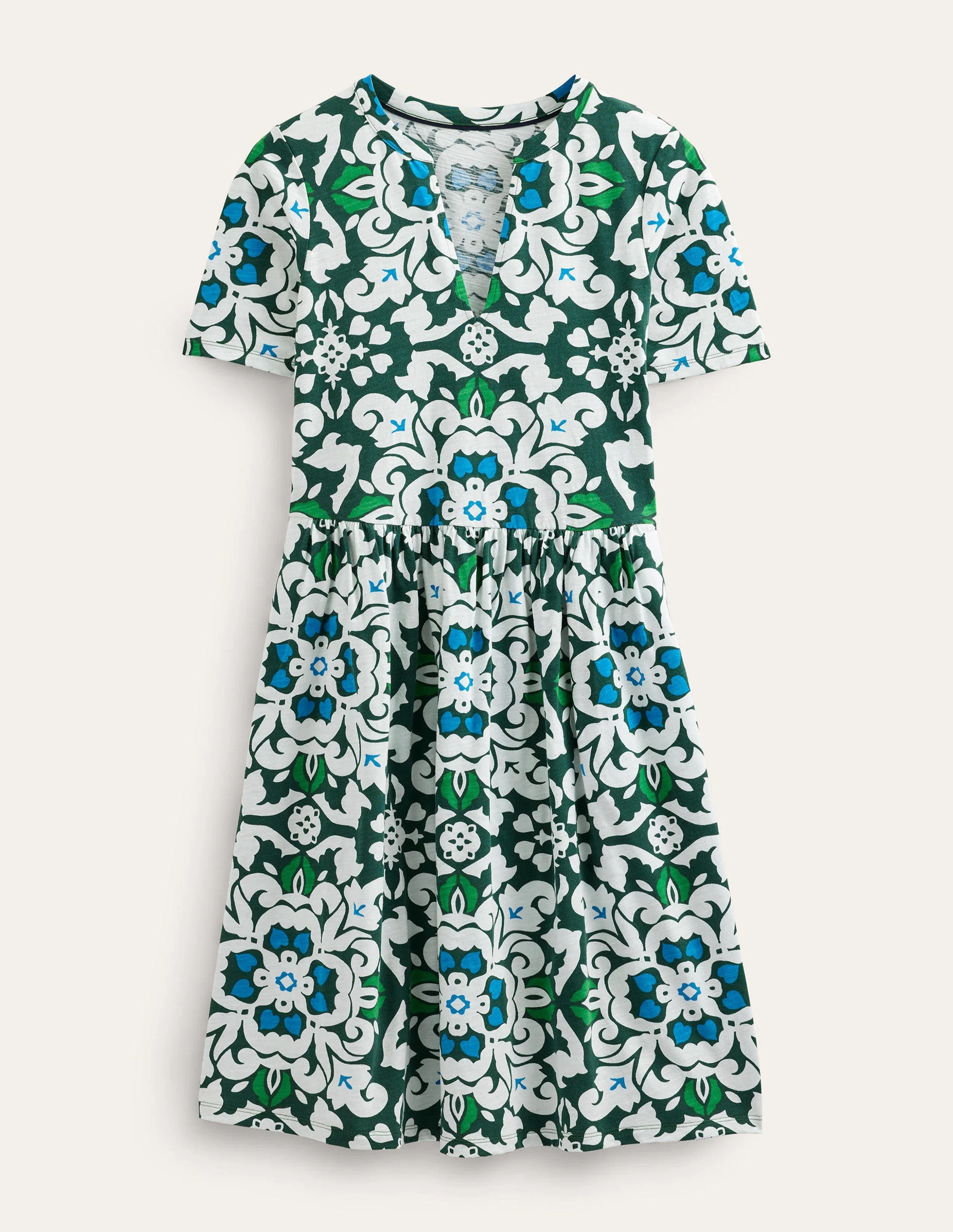 Easy Notch Neck Jersey Dress-Trekking Green, Opulent Pome - Image 4
