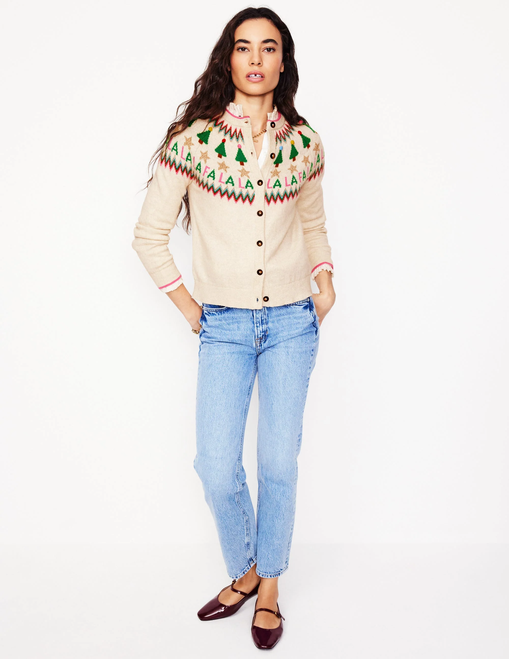 Edie Fair Isle Cardigan-Ecru Marl, Fa La La - Image 4