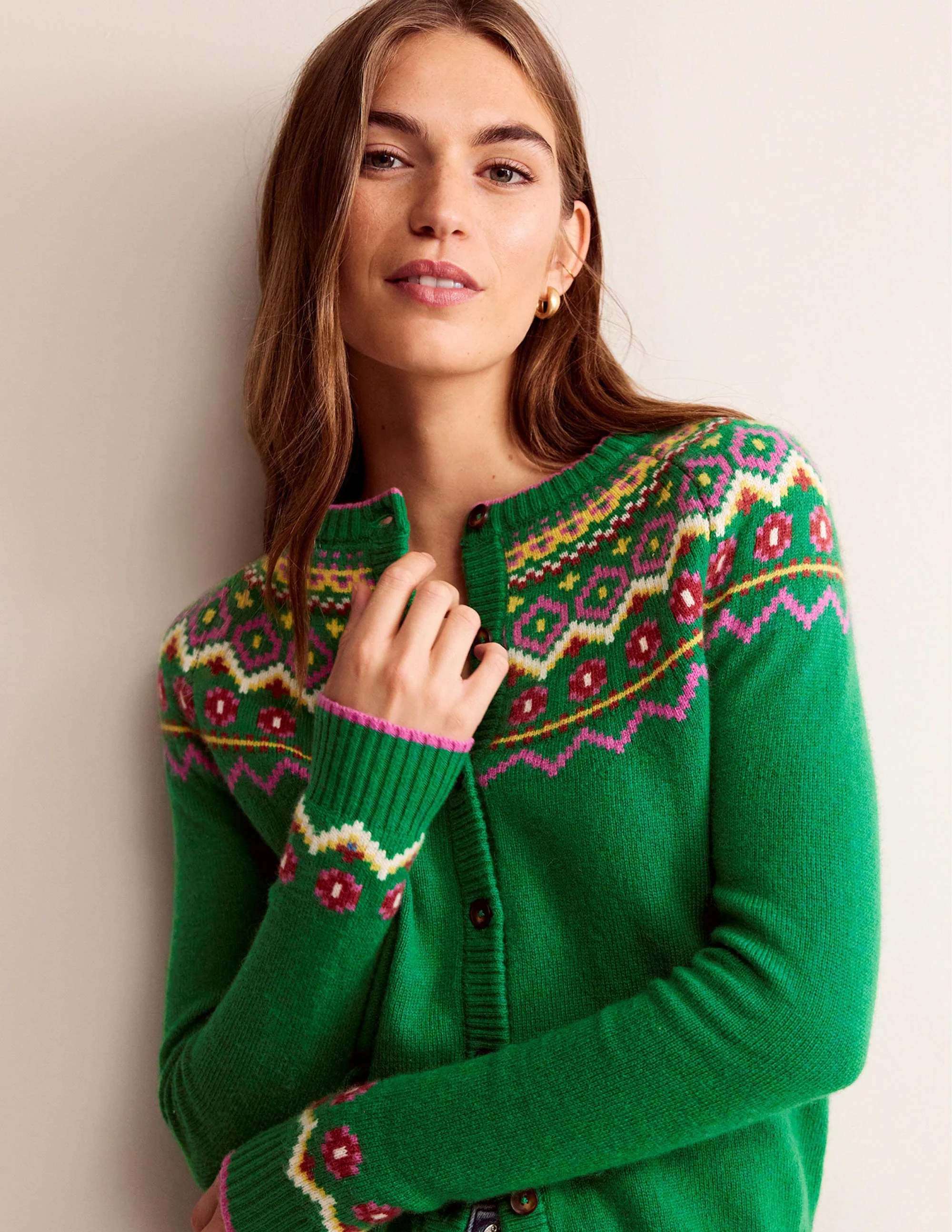 Edie Fair Isle Cardigan-Green Fair Isle - Image 4