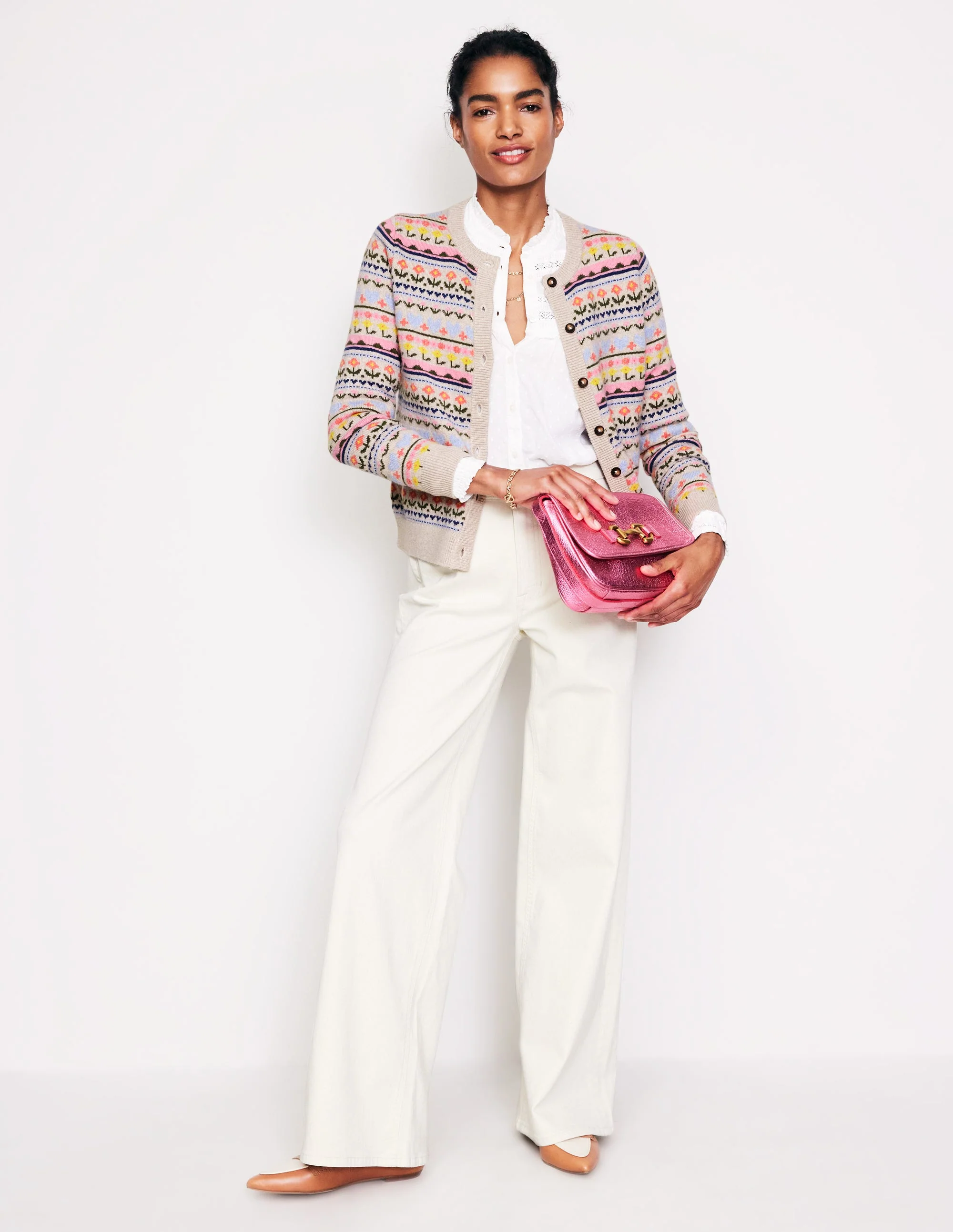 Edie Fair Isle Cardigan-Oatmeal Melange, Heart Flower - Image 4