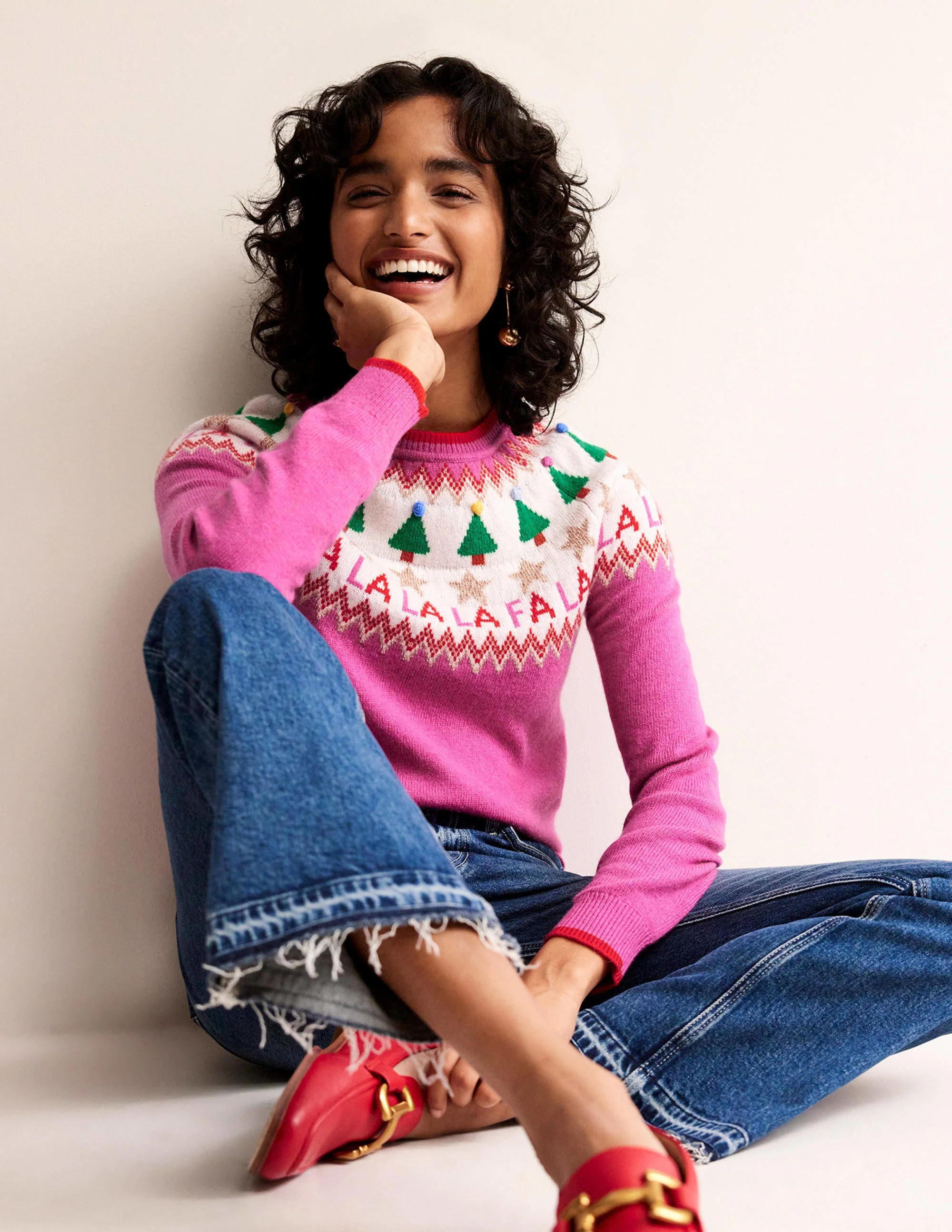 Edie Fair Isle Jumper-Vibrant Pink Fair Isle