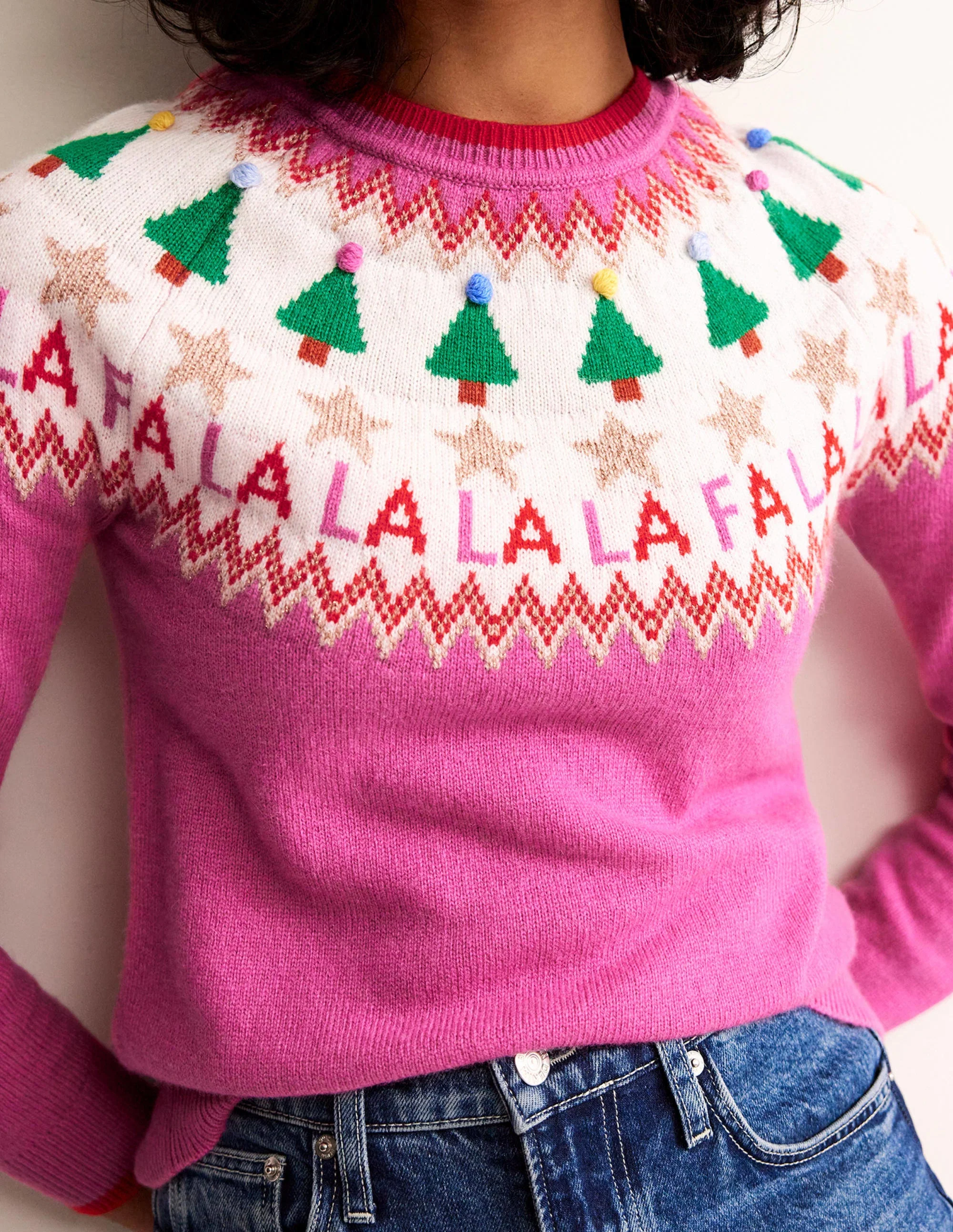Edie Fair Isle Jumper-Vibrant Pink Fair Isle - Image 2