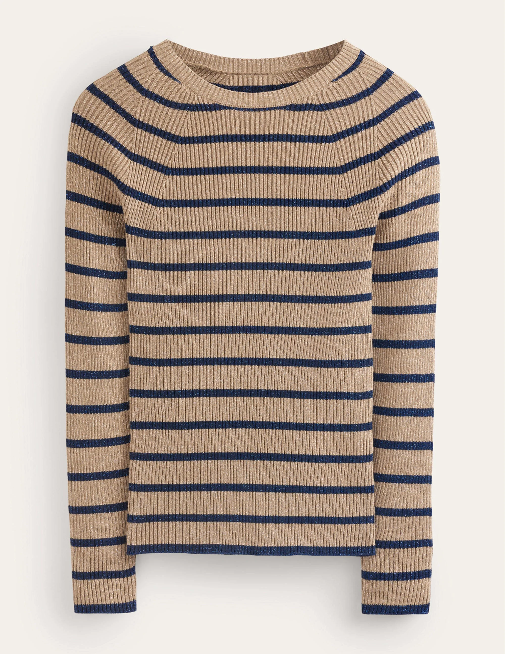 Effie Sparkle Stripe Jumper-Camel and Navy Stripe - Image 6