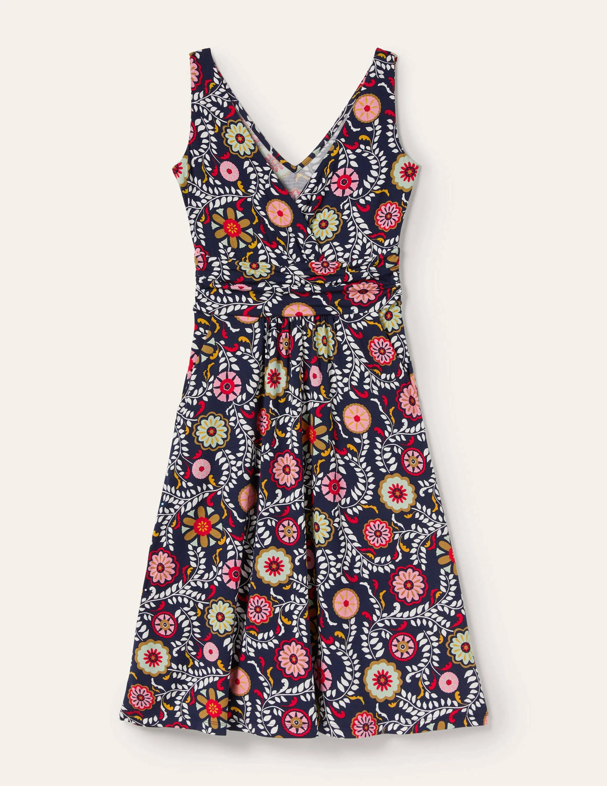 Effie V-Neck Jersey Dress-French Navy Opulent Garden - Image 5