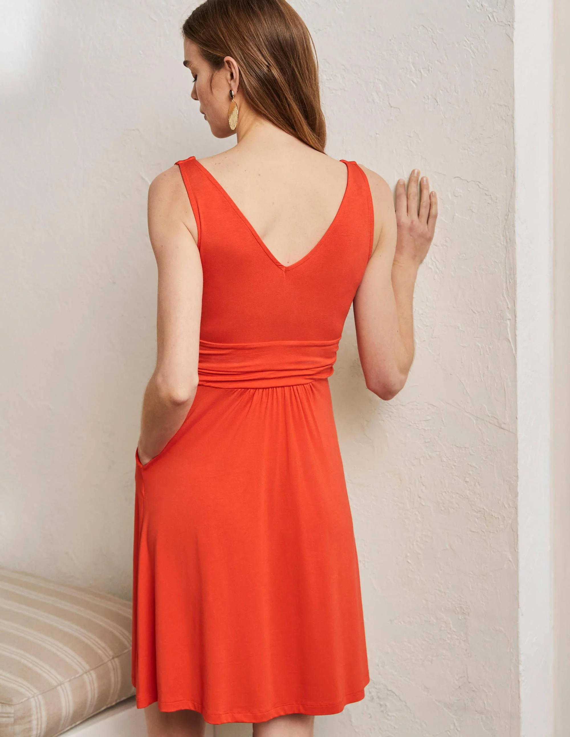 Effie V-Neck Jersey Dress-Papaya - Image 3