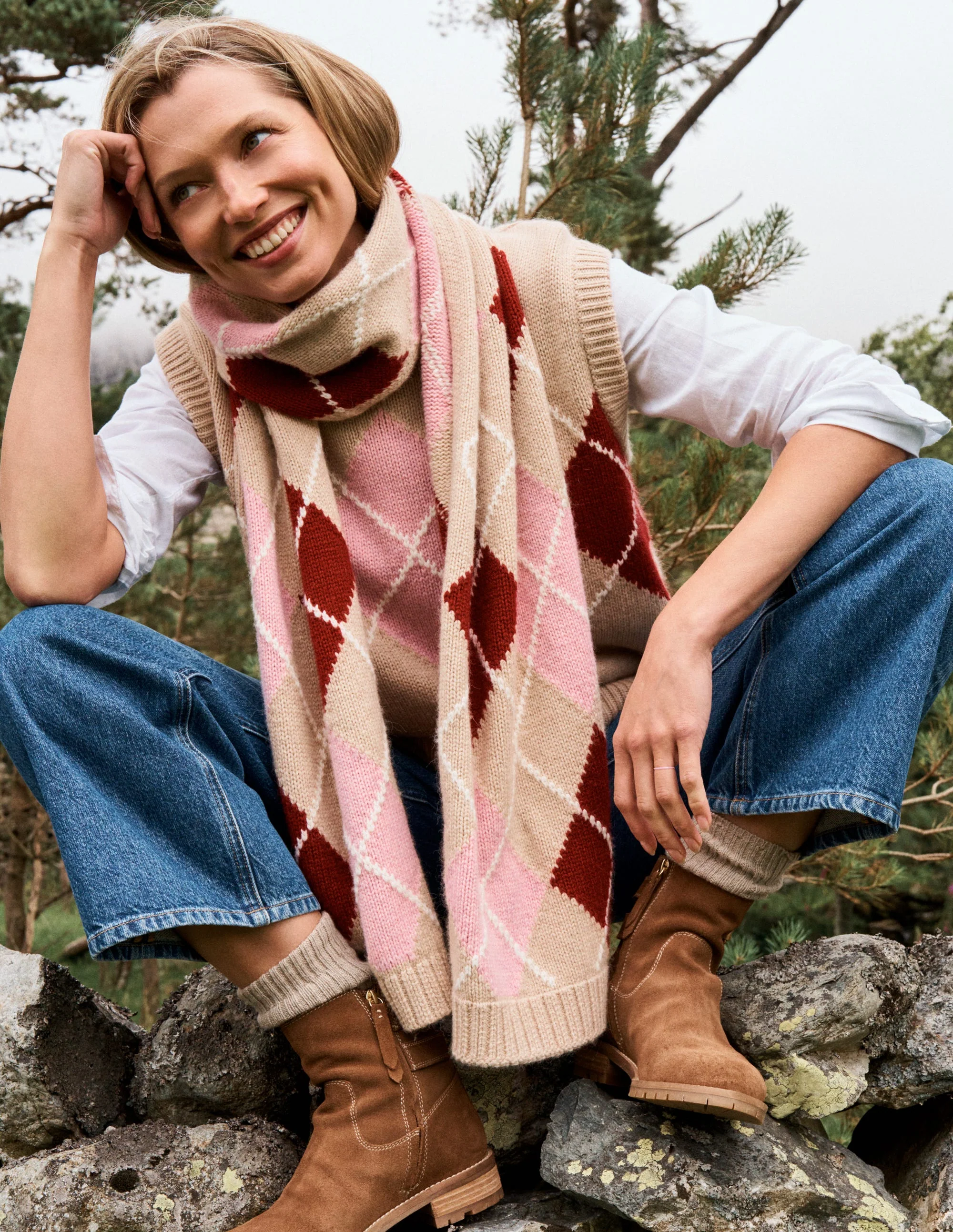 Eleanor Fair Isle Tank-Chinchilla Melange Argyle - Image 2