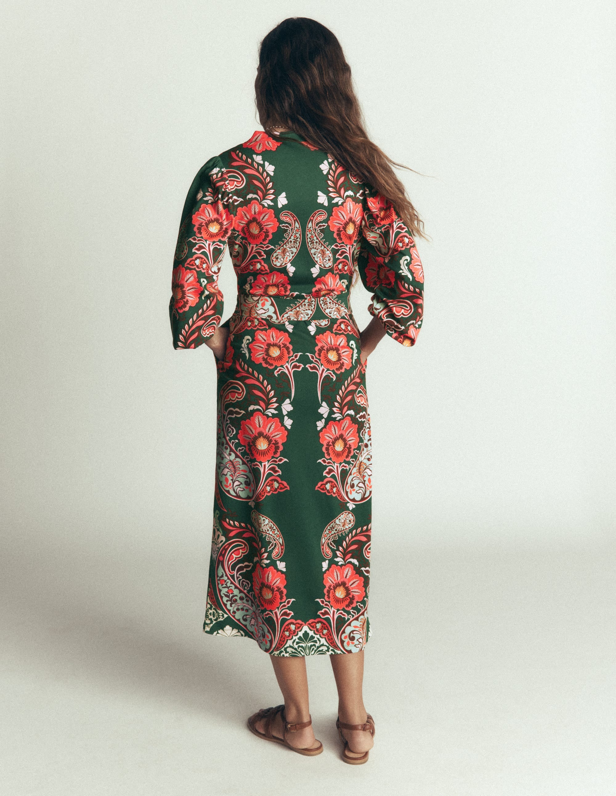 Eli Belted Jersey Midi Dress-Hunter Green, Bohemia Dream - Image 8