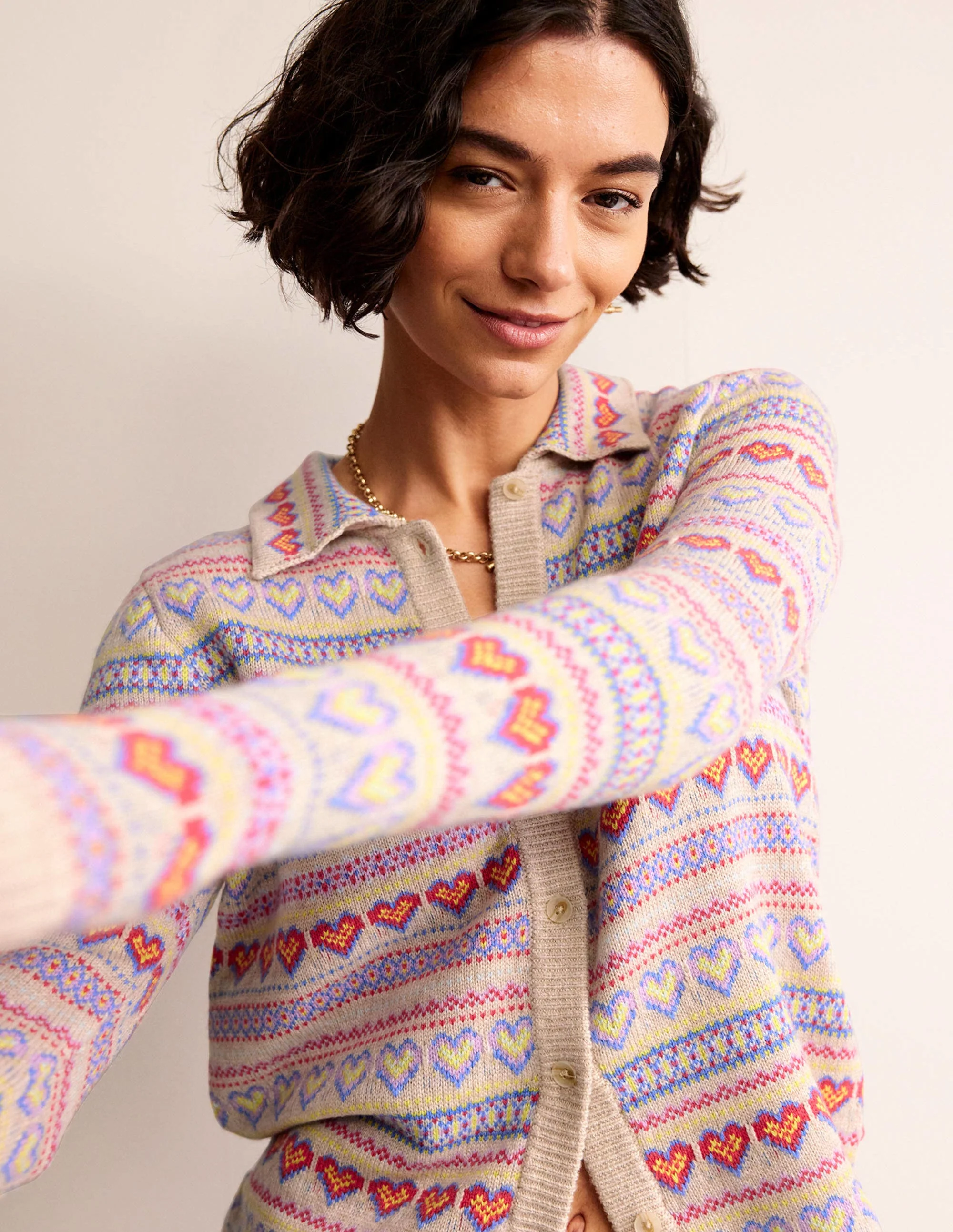 Eliza Heart Fair Isle Cardigan-Chinchilla Melange Fair Isle - Image 2