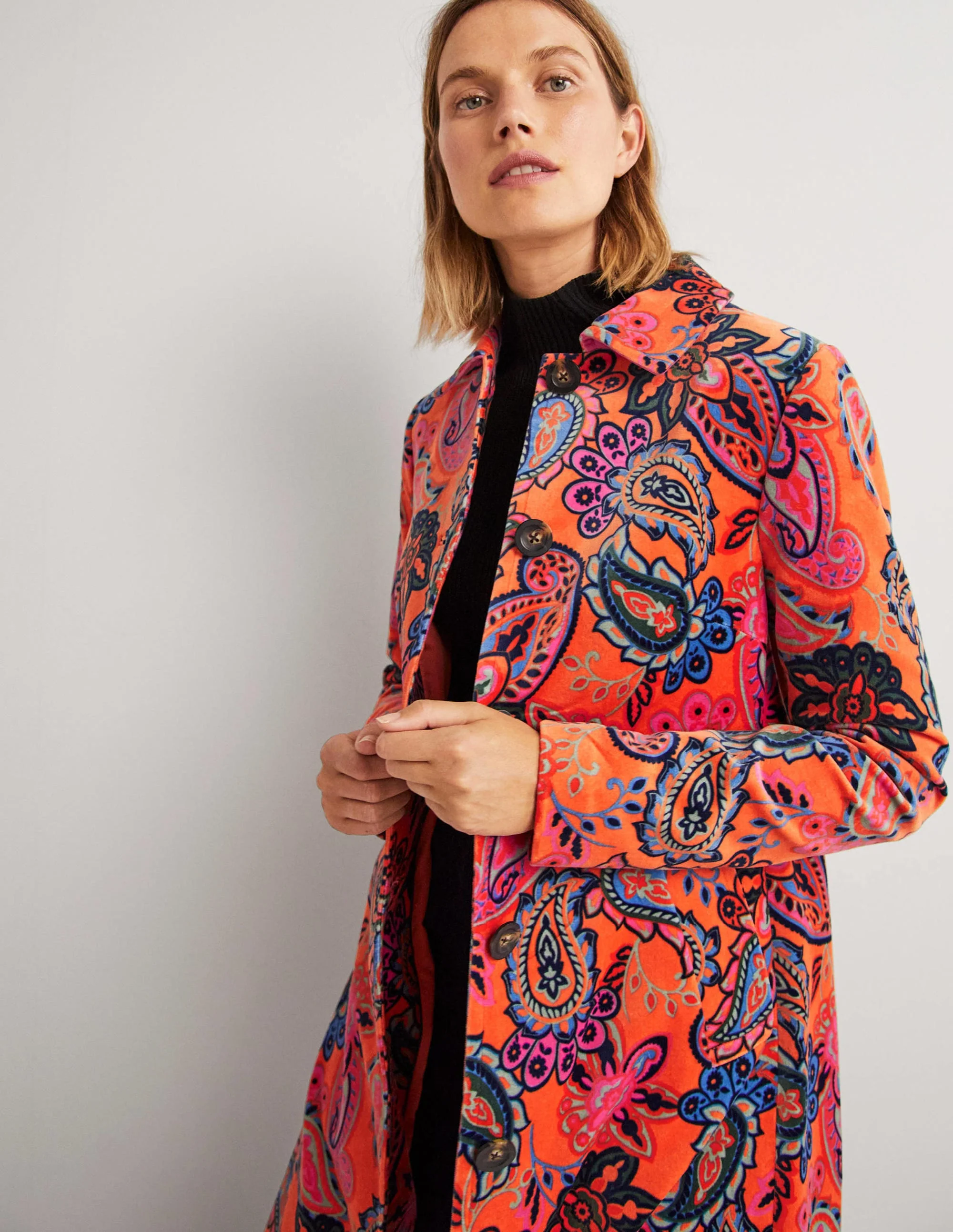 Elizabeth Velvet Coat-Dusty Orange, Paisley Charm - Image 6