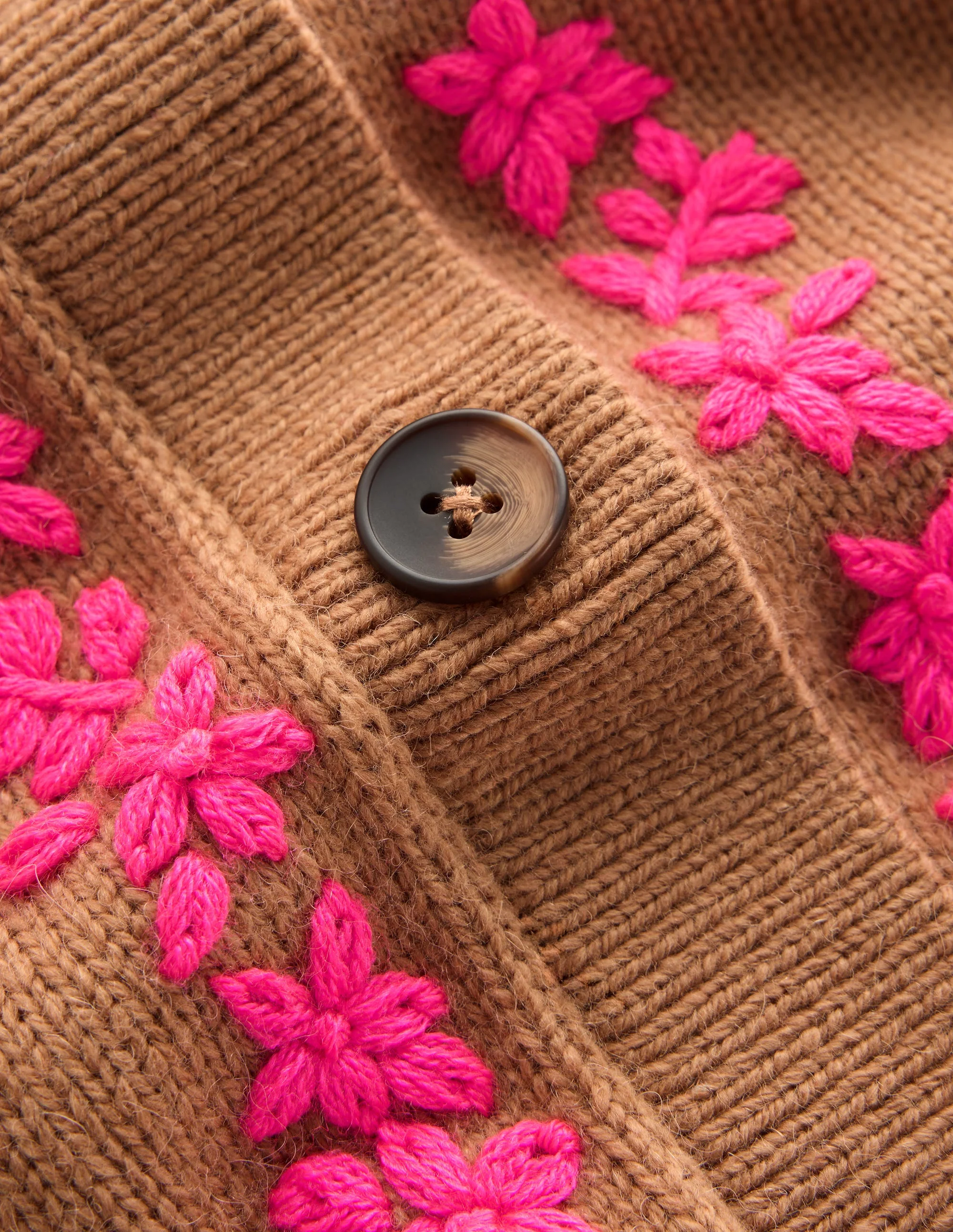 Ella Embroidered Knit Cardigan-Camel, Embroidery - Image 8