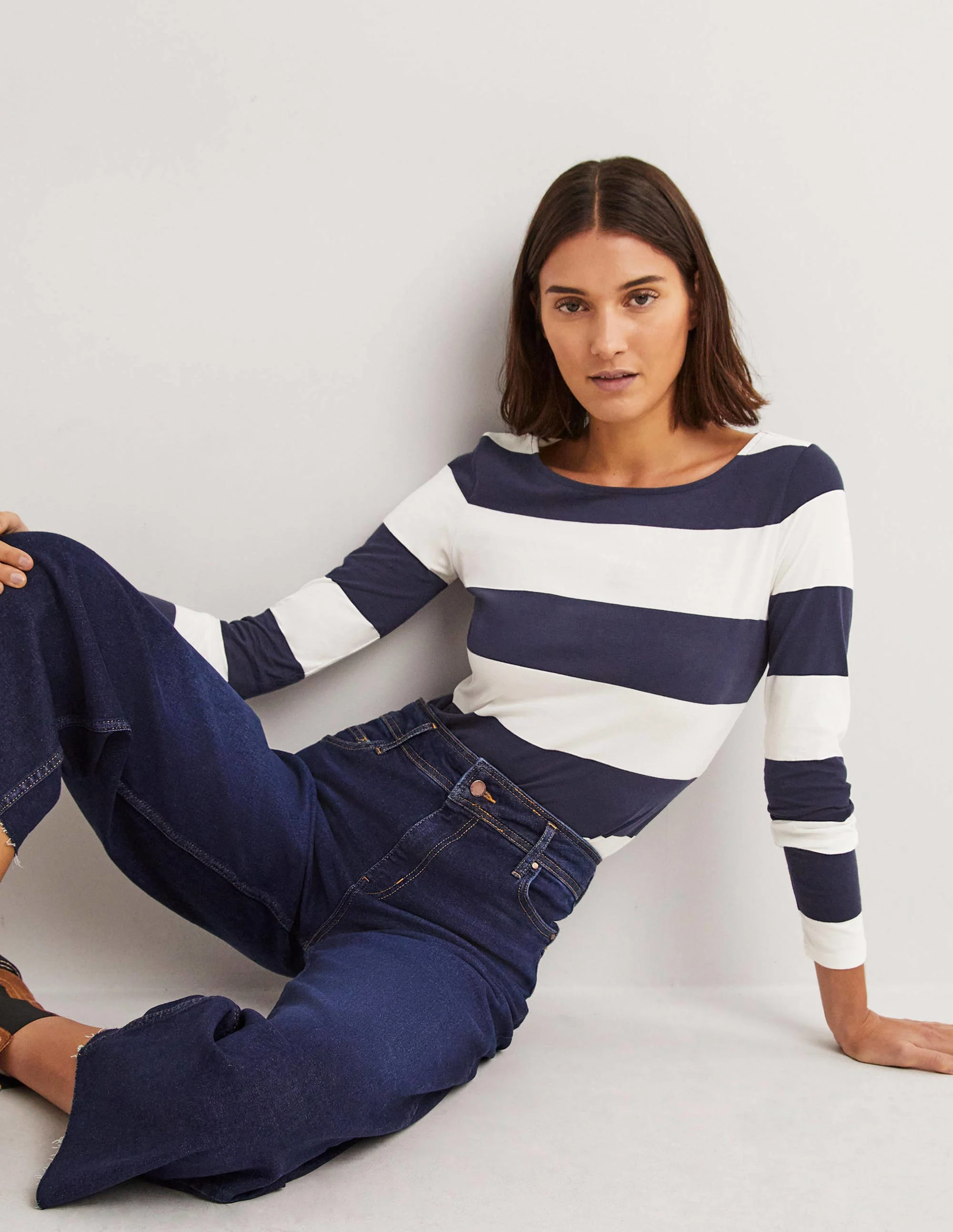 Ella Long Sleeve Breton-French Navy/ Ivory Wide Stripe