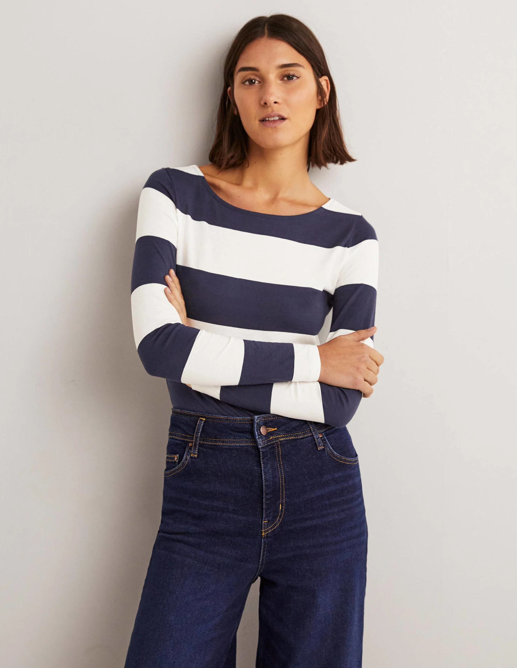 Ella Long Sleeve Breton-French Navy/ Ivory Wide Stripe - Image 4