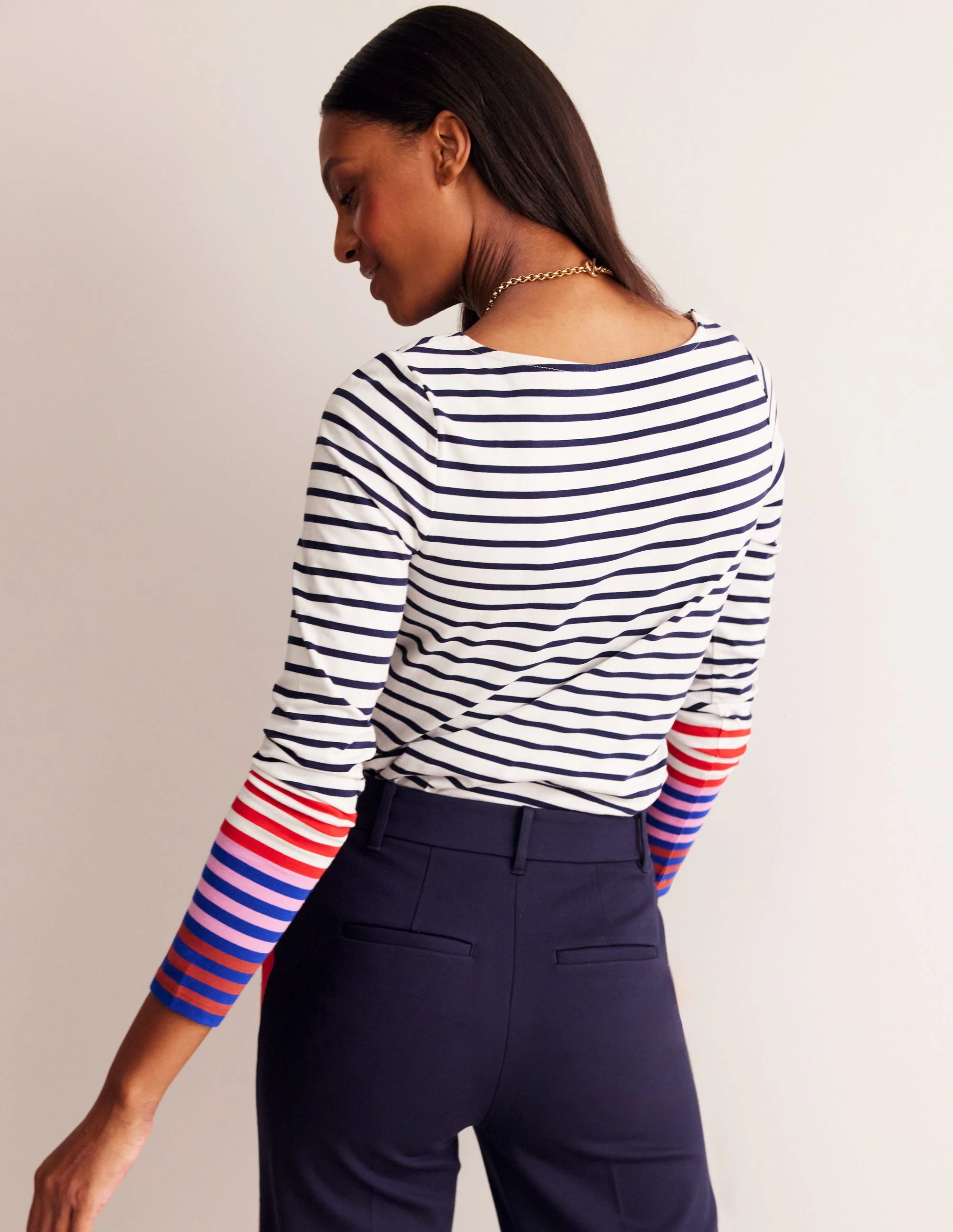 Ella Long Sleeve Breton-Ivory, French Navy Multi Cuff - Image 3