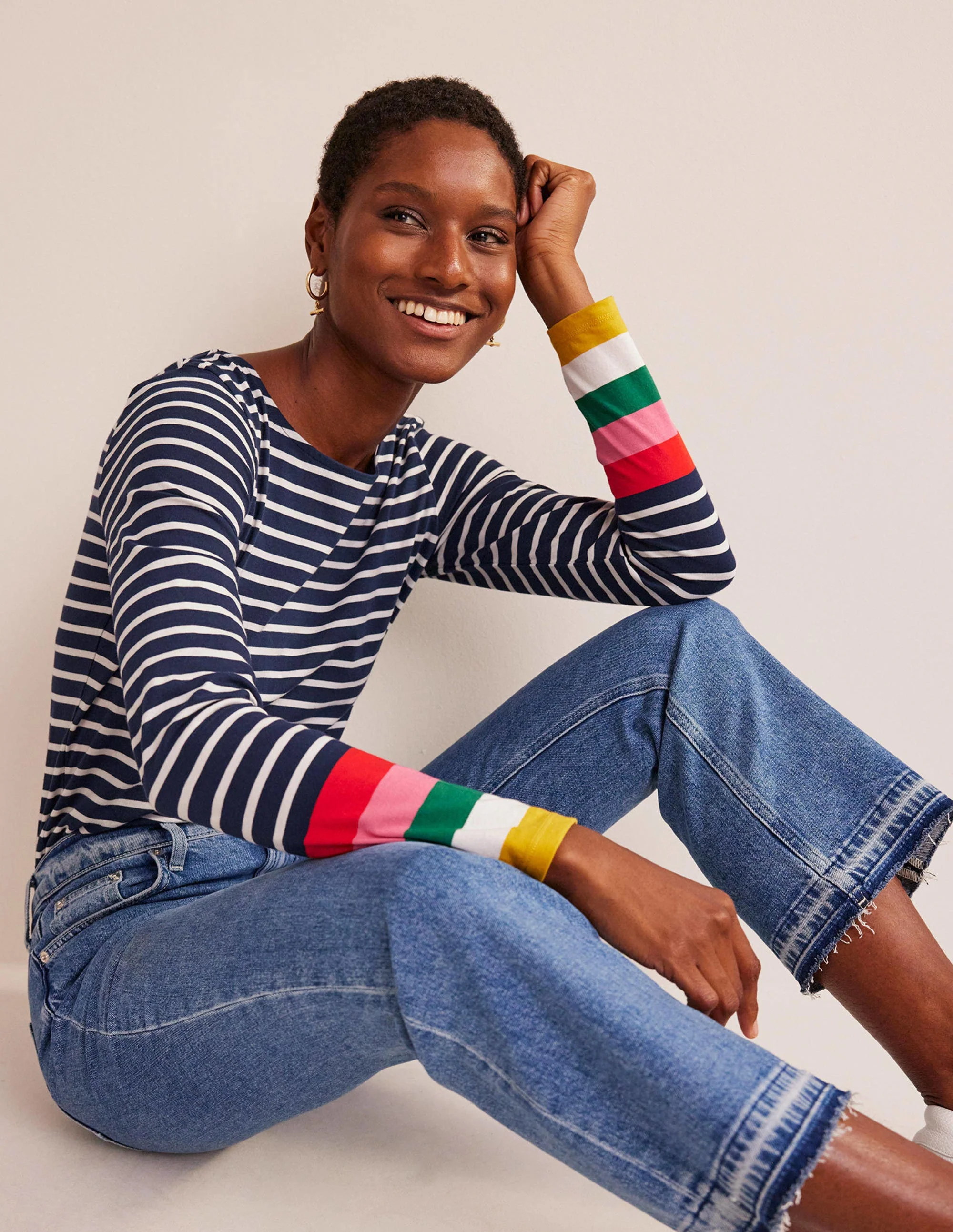 Ella Long Sleeve Breton-Navy, Multi Cuff