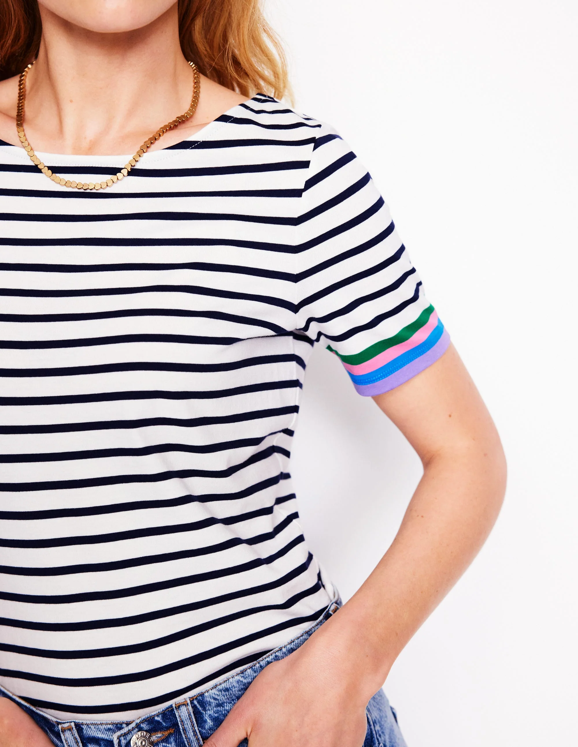 Ella Short Sleeve Breton-Emerald, Purple Sleeve Stripe - Image 2