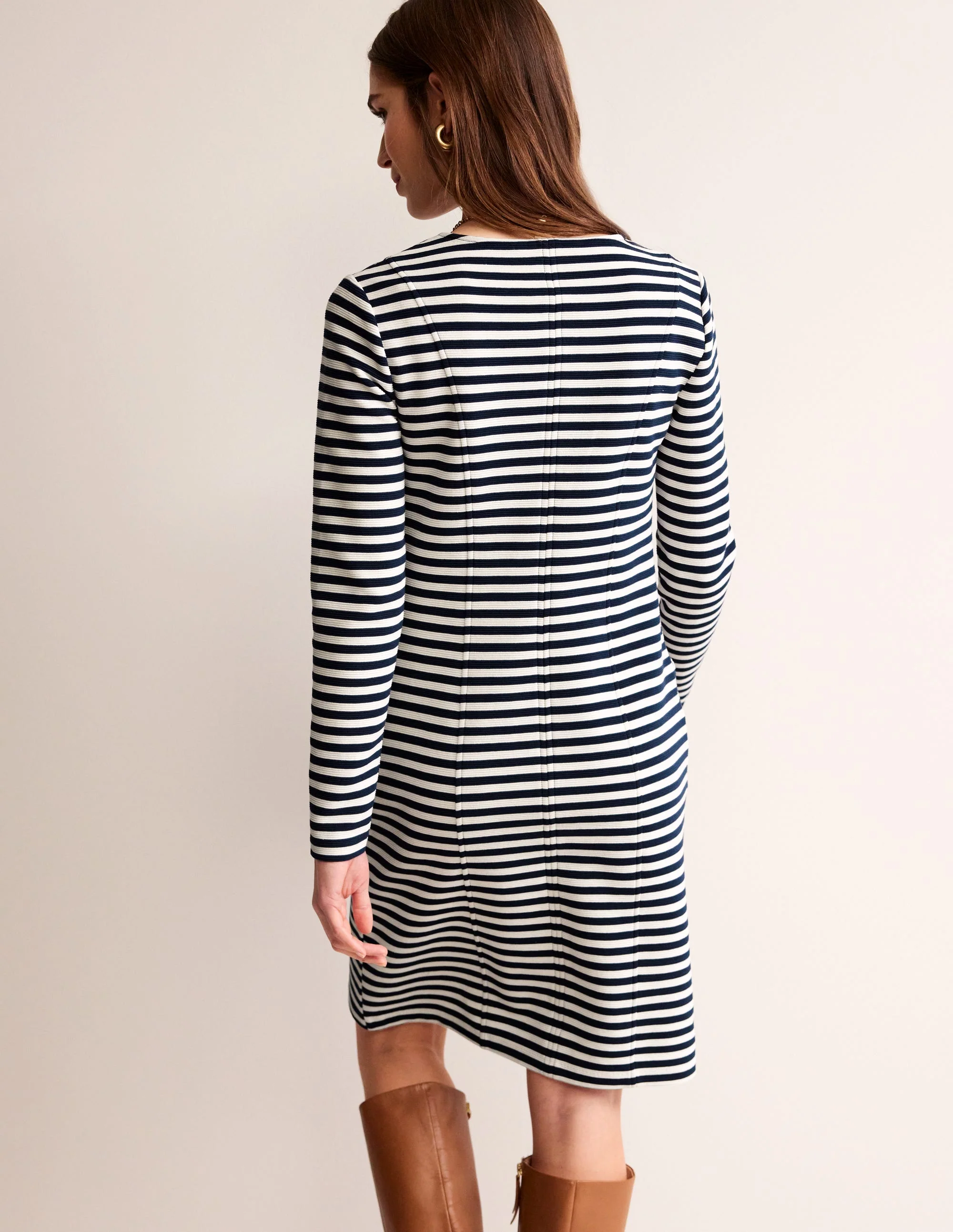 Ellen Ottoman Dress-French Navy, Ivory Stripe - Image 3