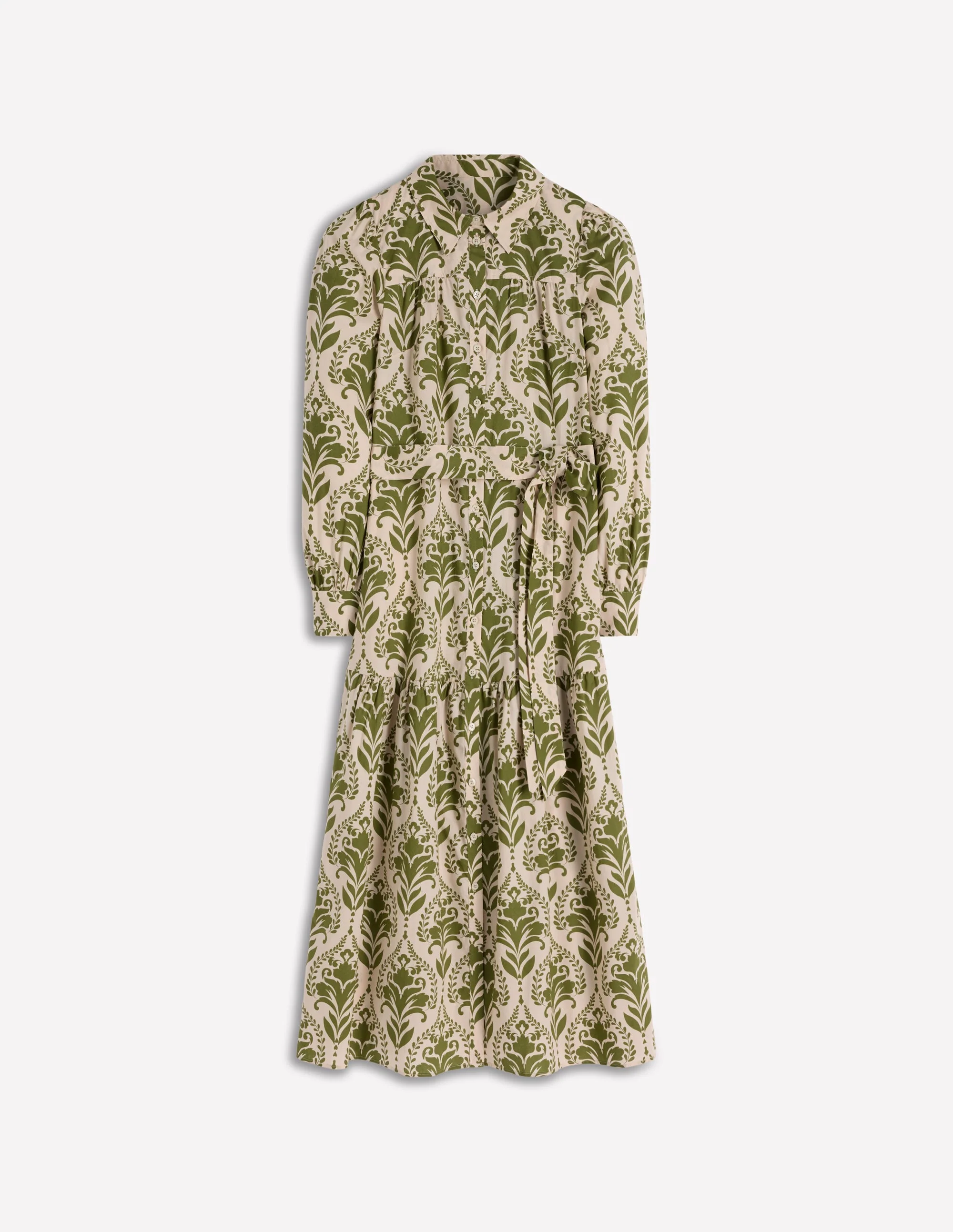 Ellie Cotton Maxi Shirt Dress-Green Decorative Lattice - Image 6