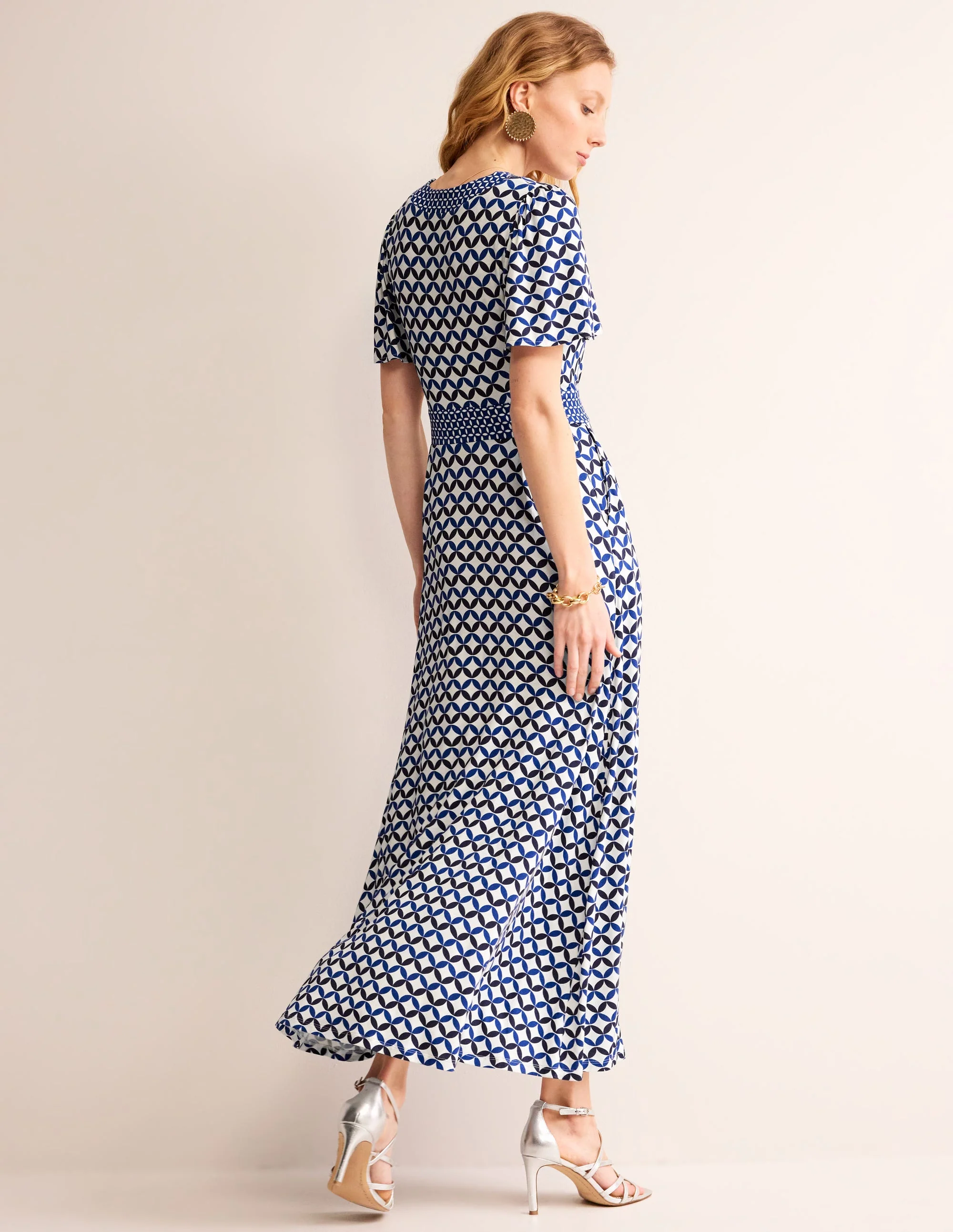 Ellie Flutter Maxi Tea Dress-Ivory, Diamond Terrace - Image 3