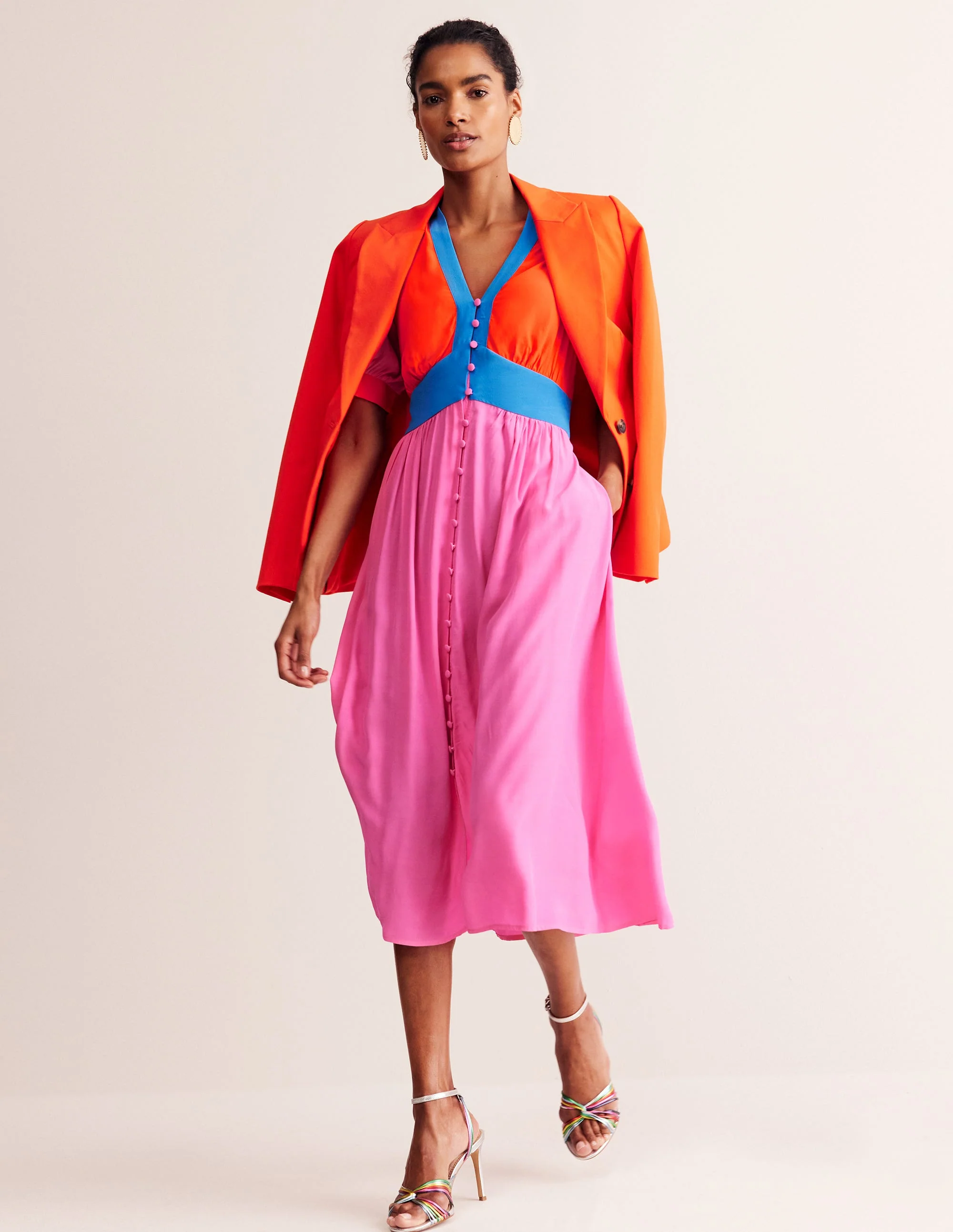 Elsa Midi Tea Dress-Sangria Sunset Colourblock - Image 2