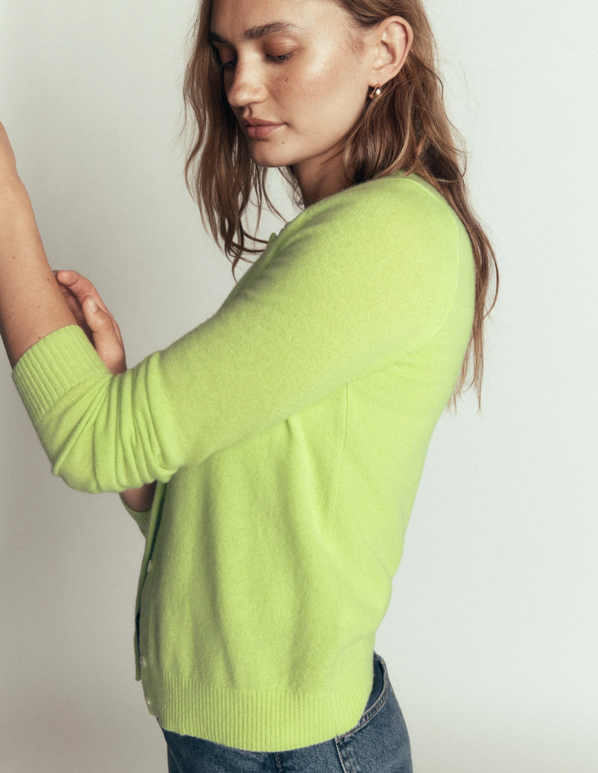 Elsie Cashmere Crew Cardigan-Sweet Mint - Image 3