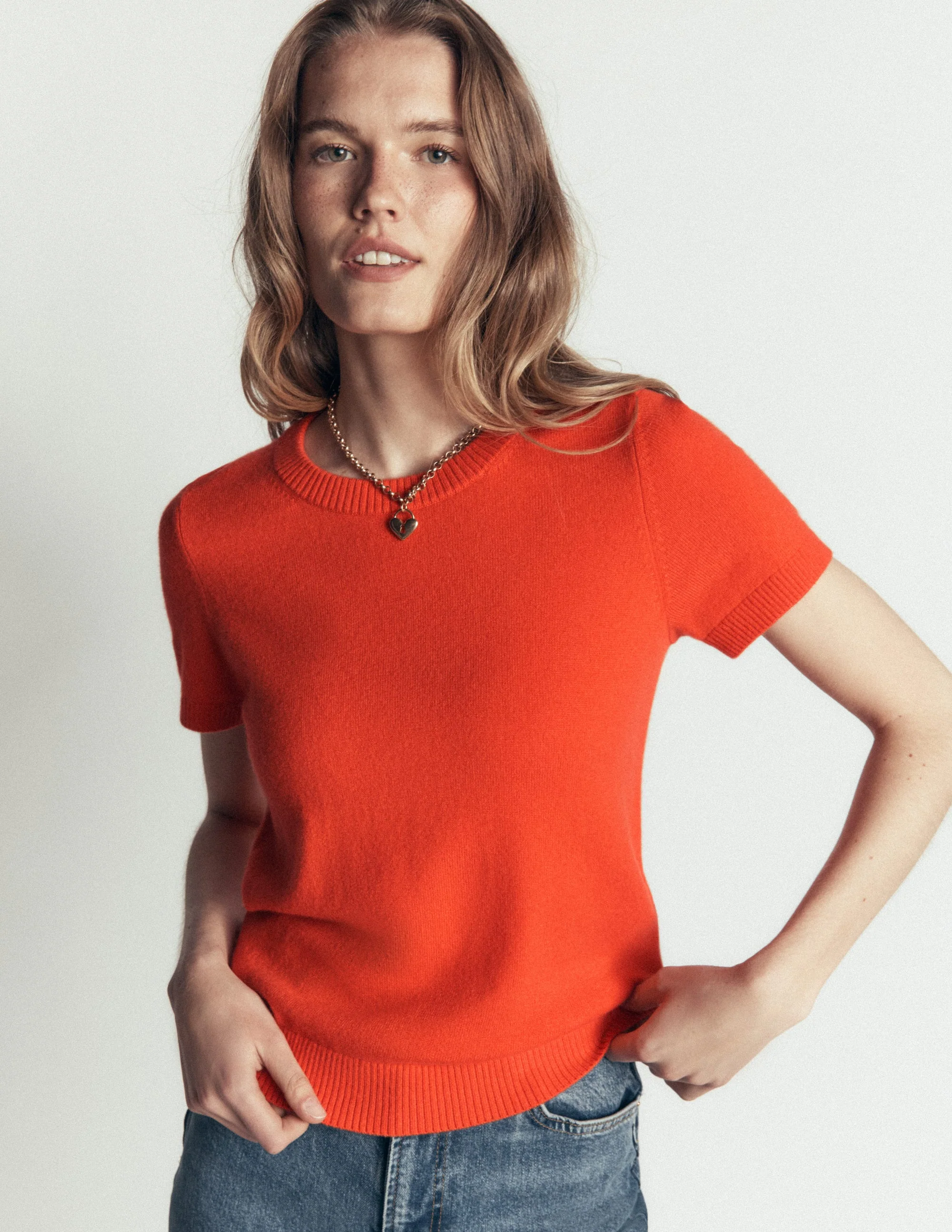 Elsie Cashmere Crew T-shirt-Orange Lily