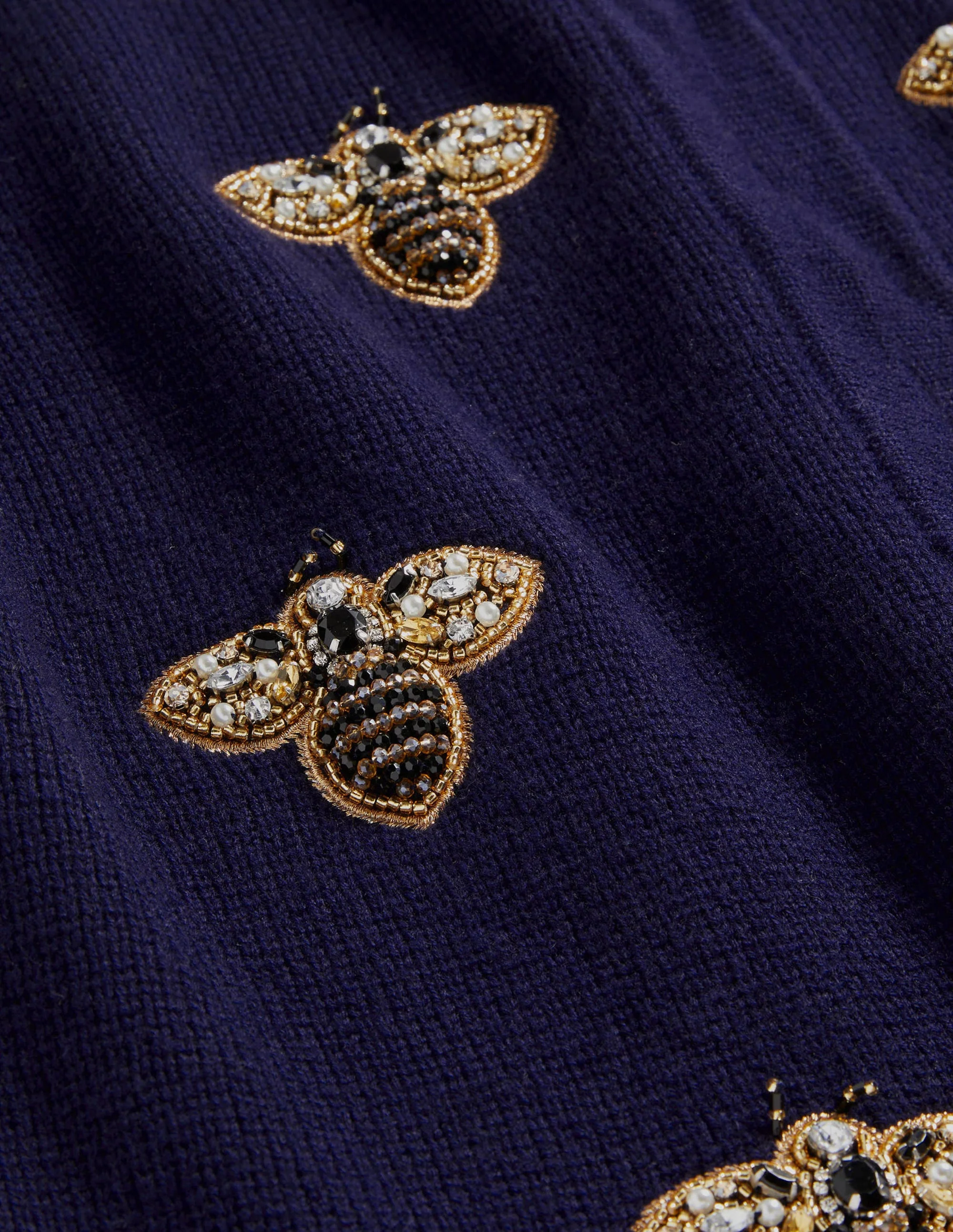 Embellished Knitted Jacket-Navy, Embellished Bees - Image 7