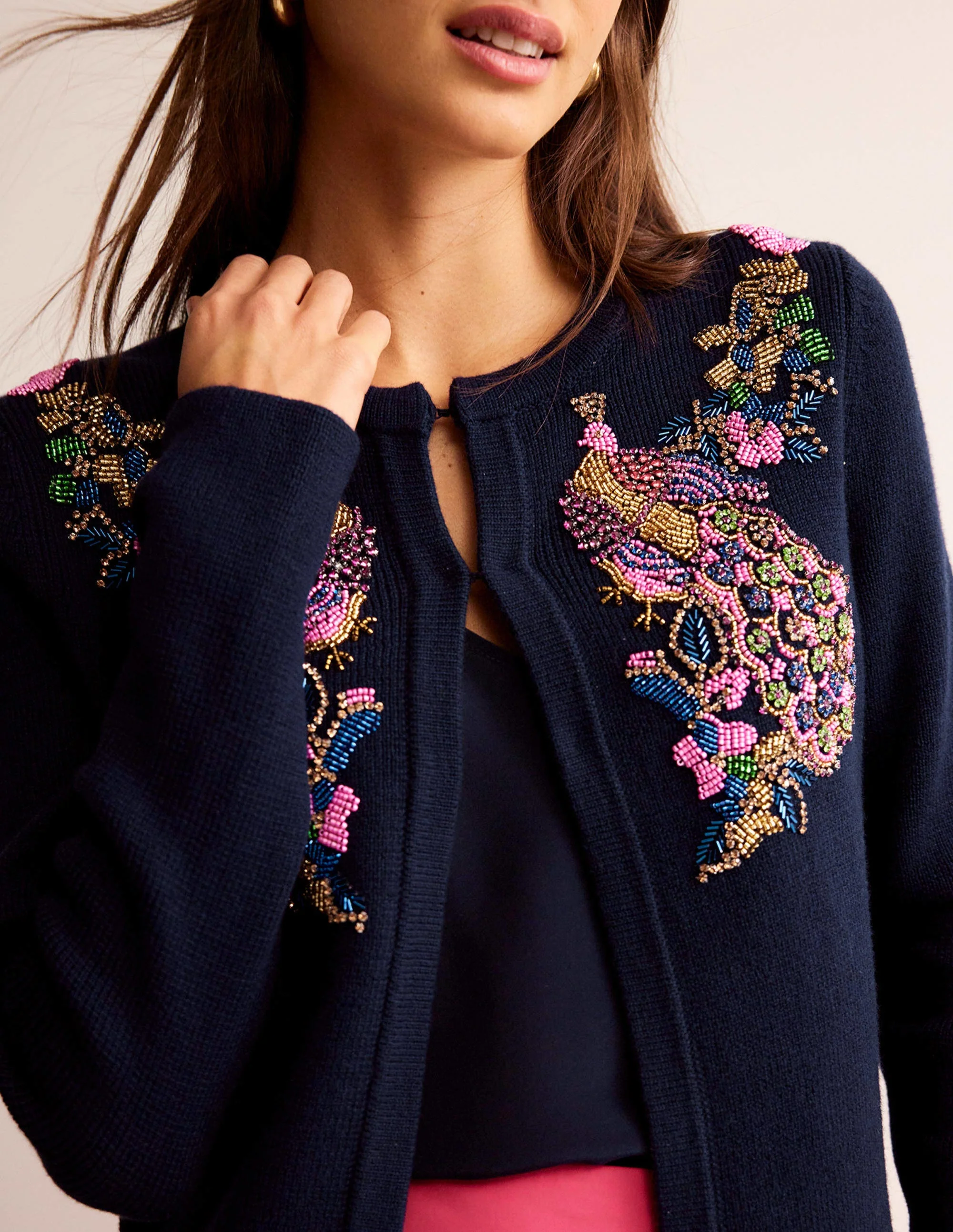 Embellished Knitted Jacket-Navy - Image 2