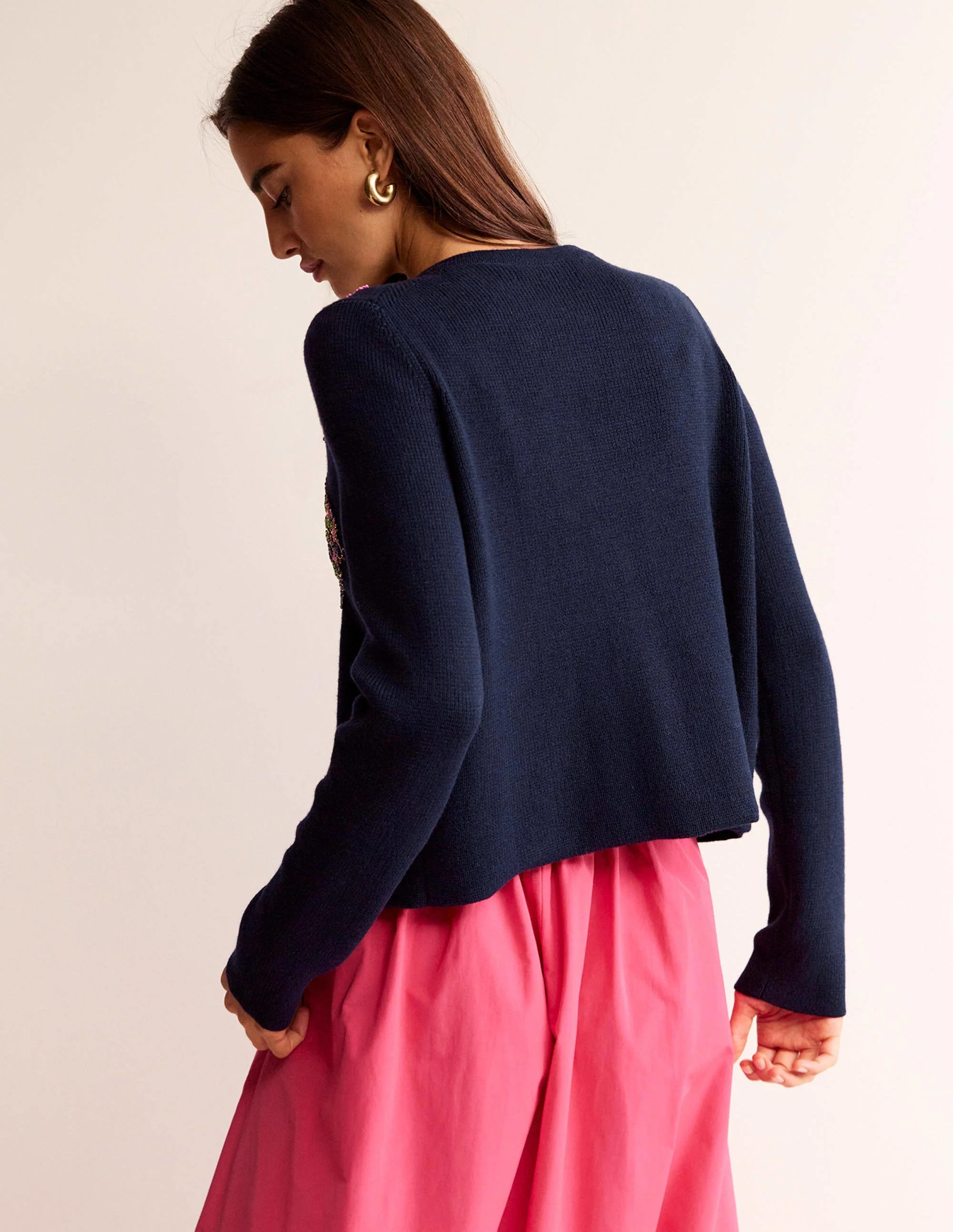 Embellished Knitted Jacket-Navy - Image 3