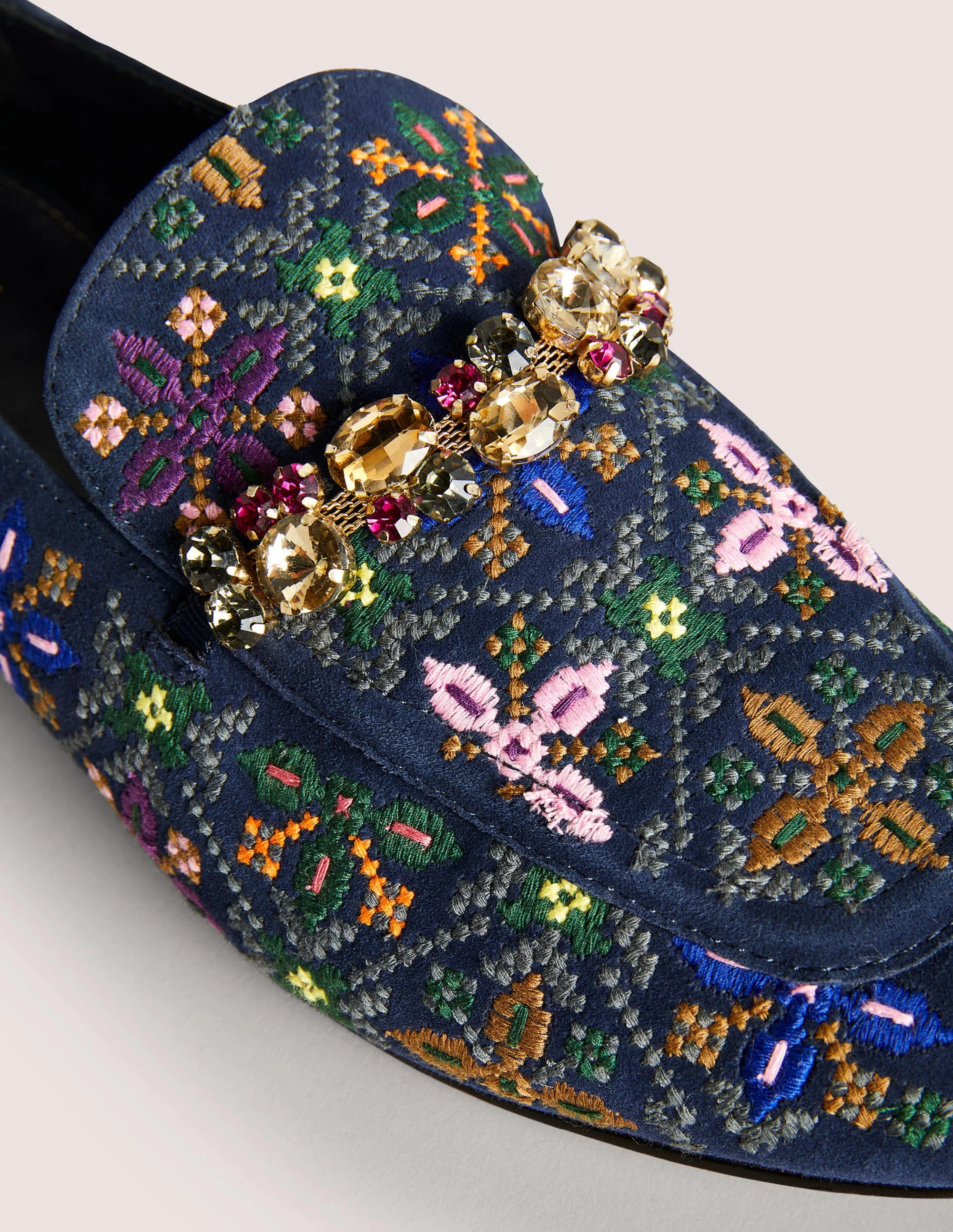 Embellished Trim Loafers-Navy Embroidered - Image 3