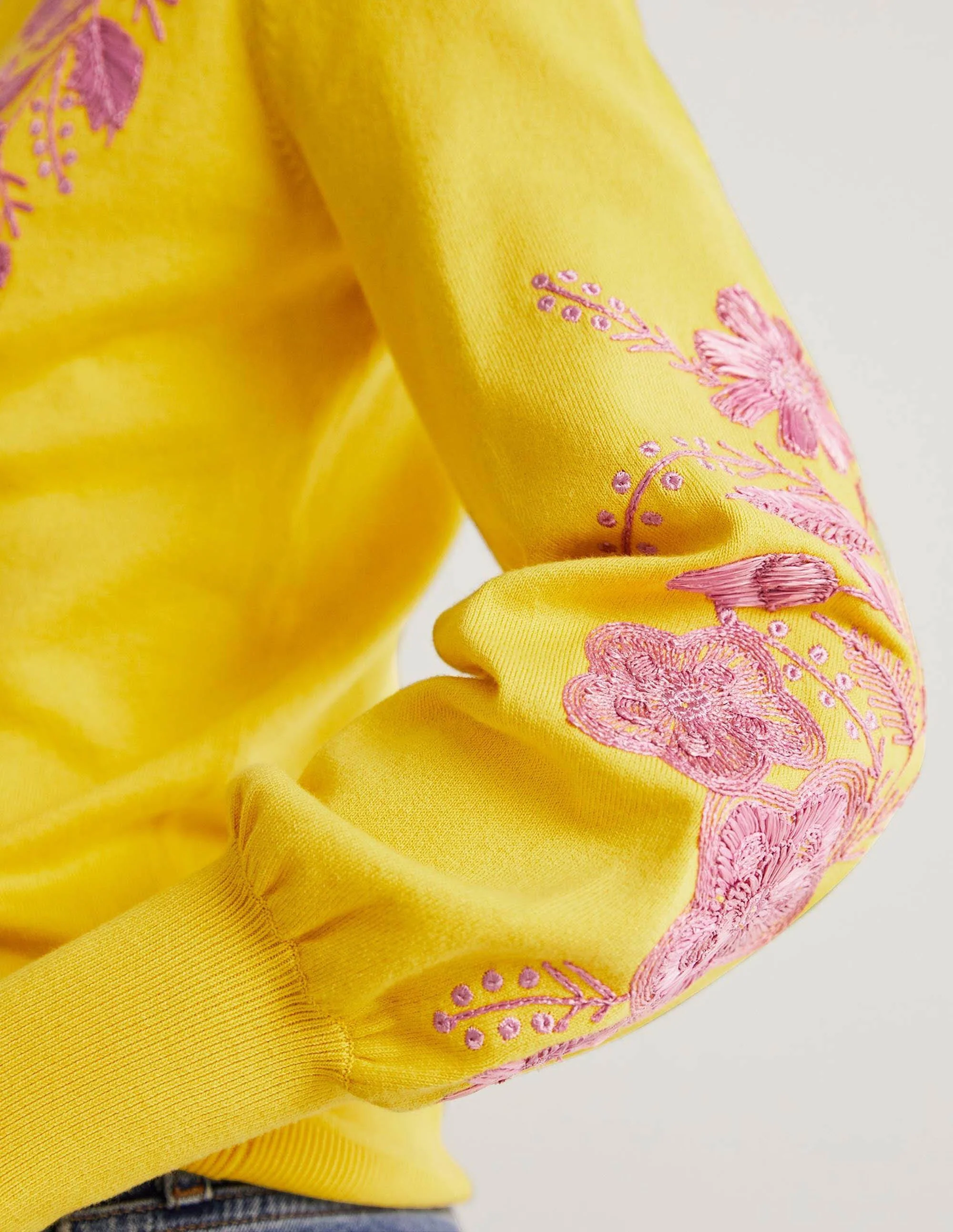 Embroidered Blouson Cardigan-Lemon Fizz - Image 2