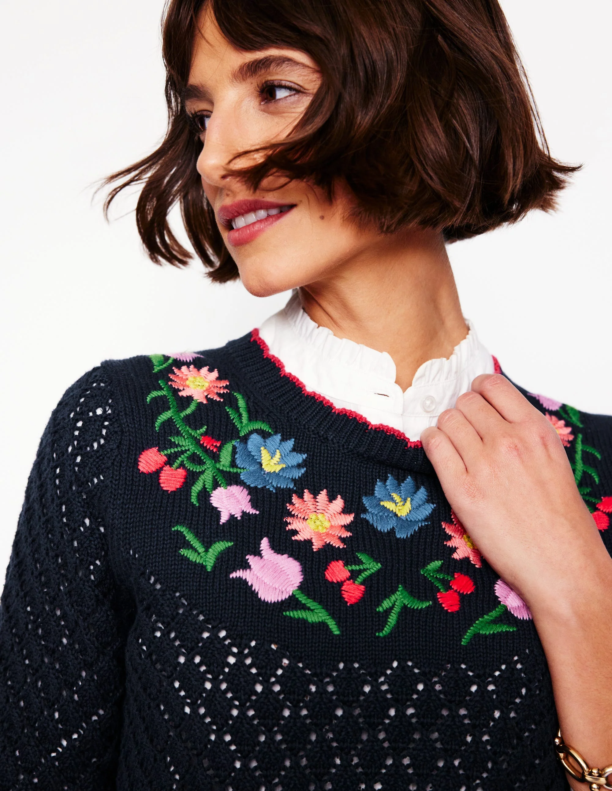 Embroidered Cotton Jumper-Navy - Image 3