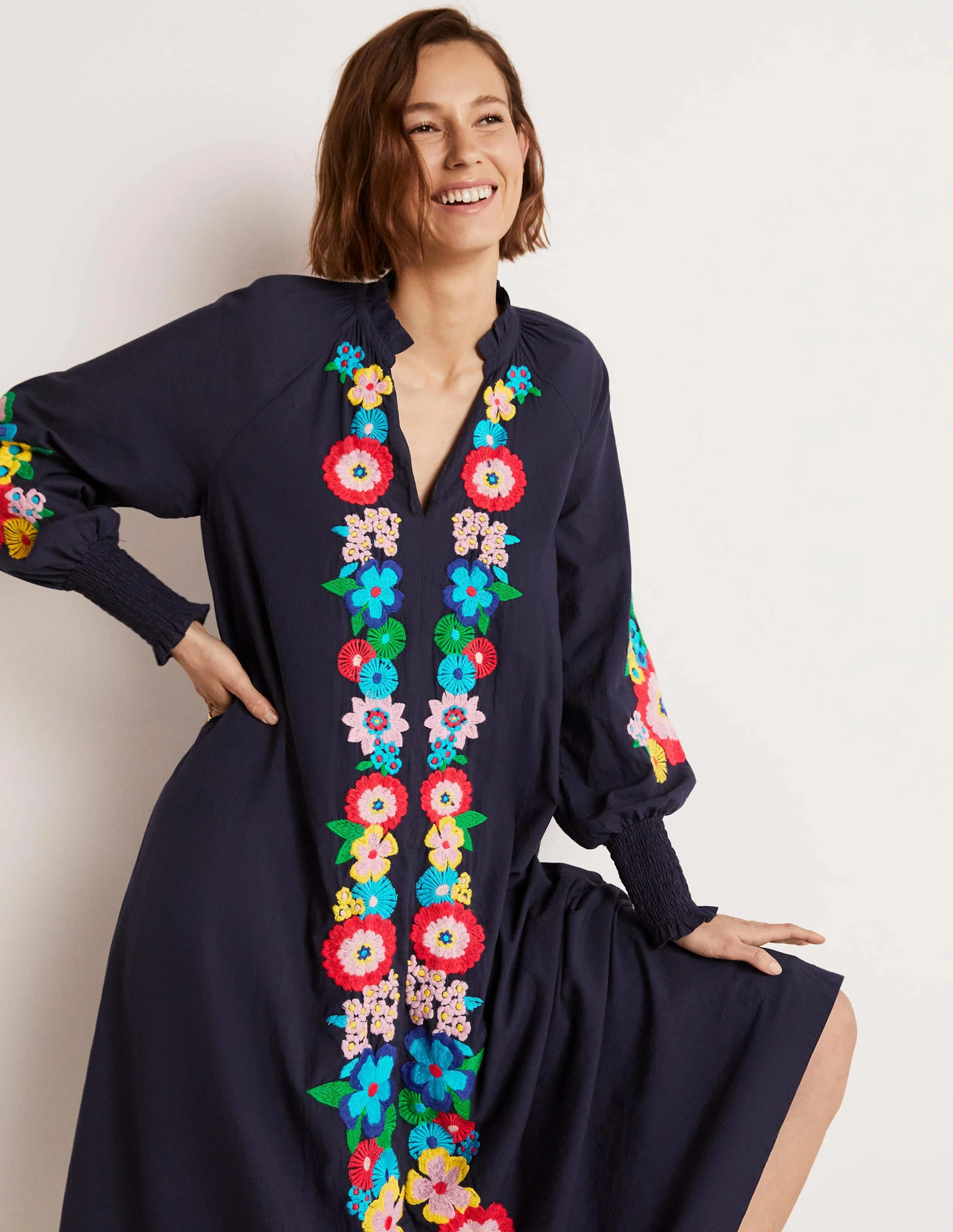 Embroidered Cotton Maxi Dress-Navy - Image 4
