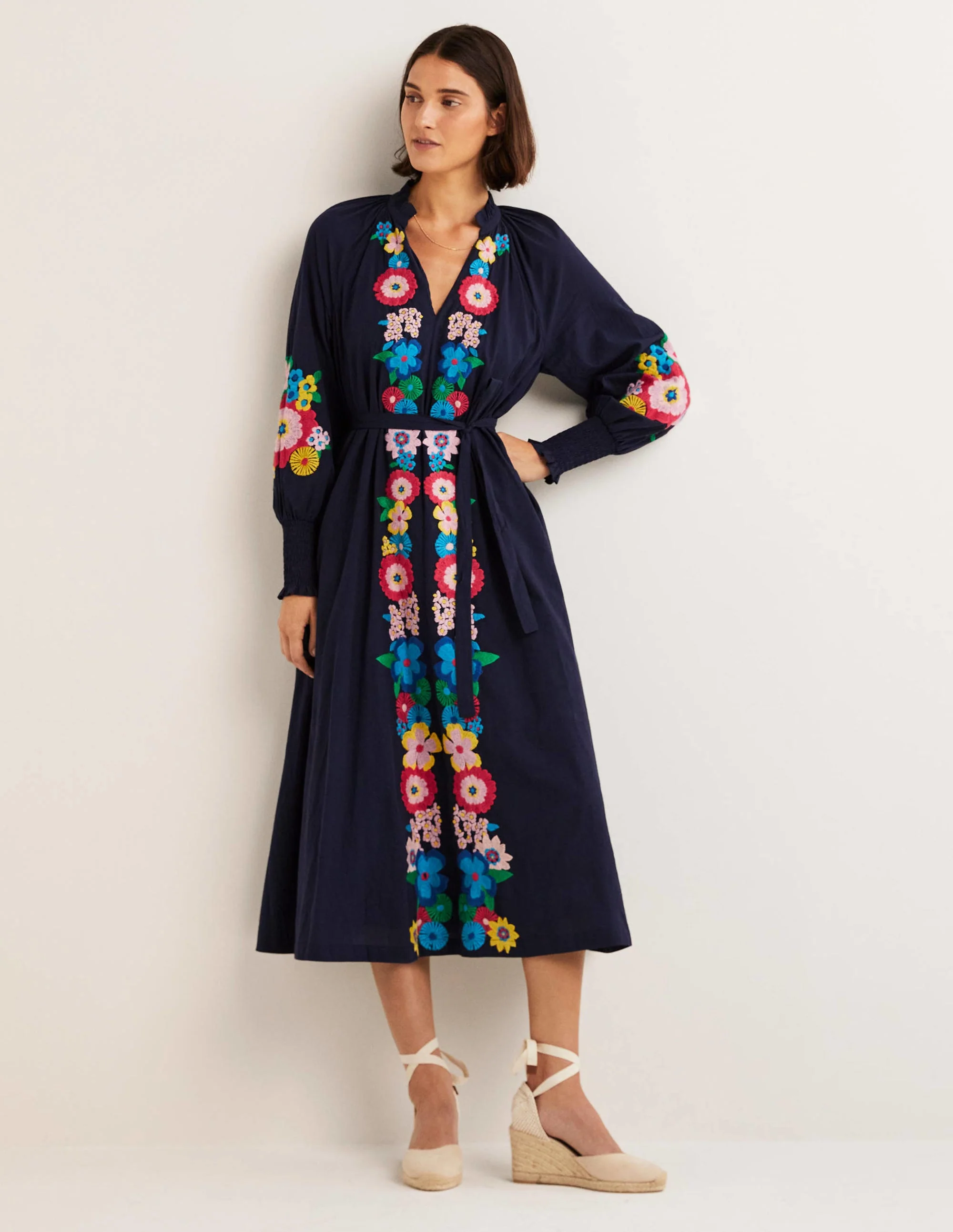 Embroidered Cotton Maxi Dress-Navy - Image 6