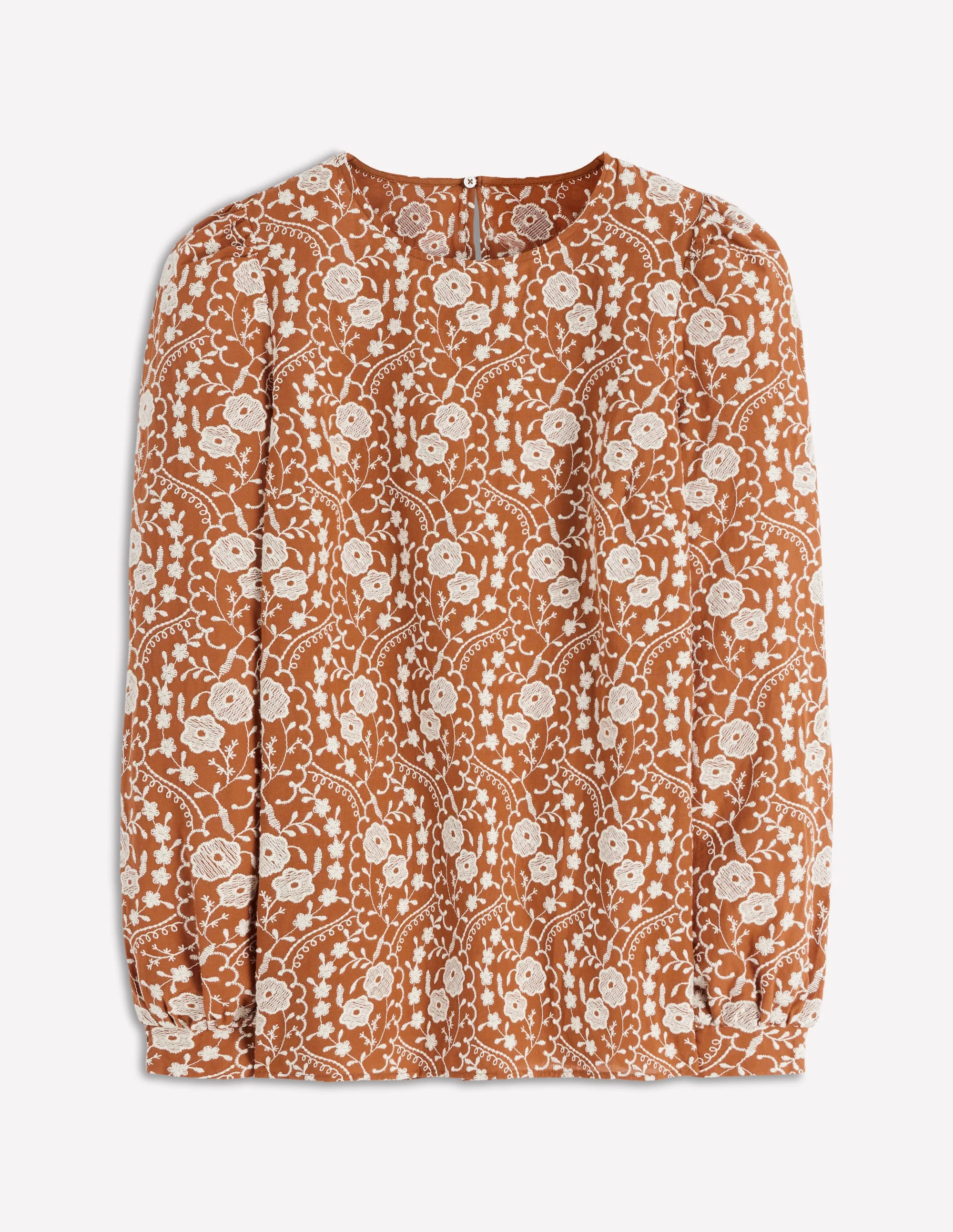 Embroidered Cotton Top-Brown - Image 7