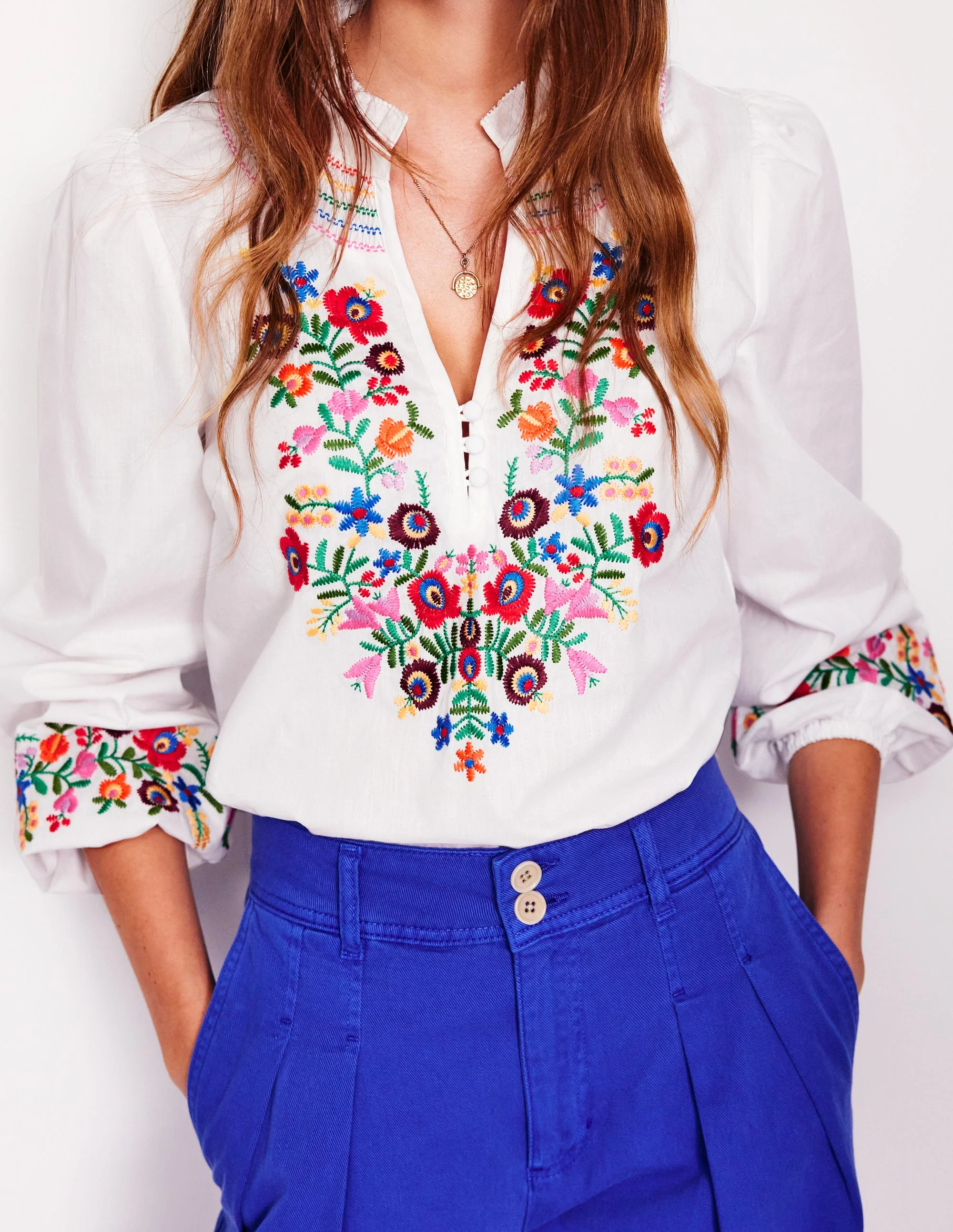 Embroidered Cotton Top-White, Multi Embroidery - Image 5