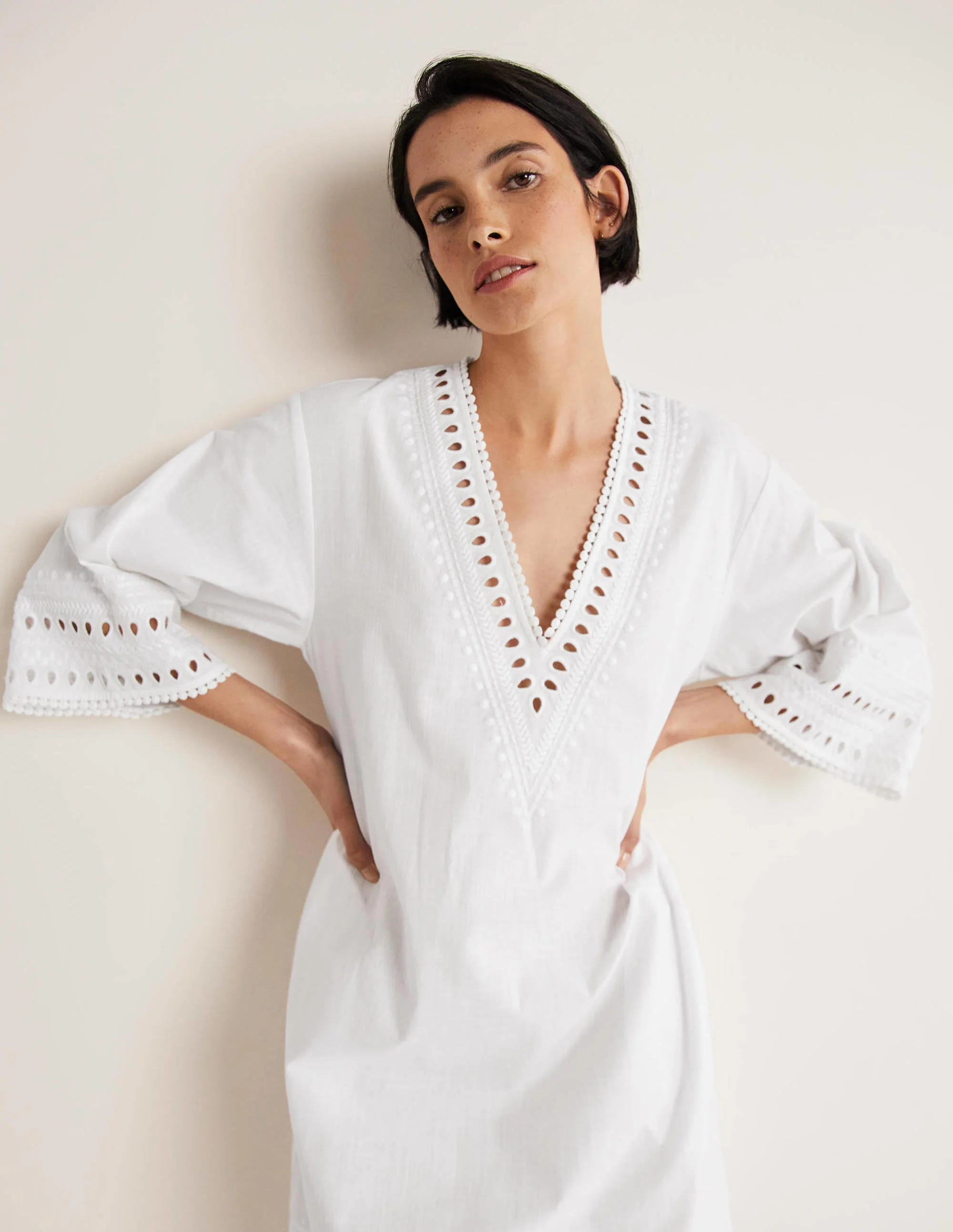 Embroidered Kaftan Dress-White - Image 5
