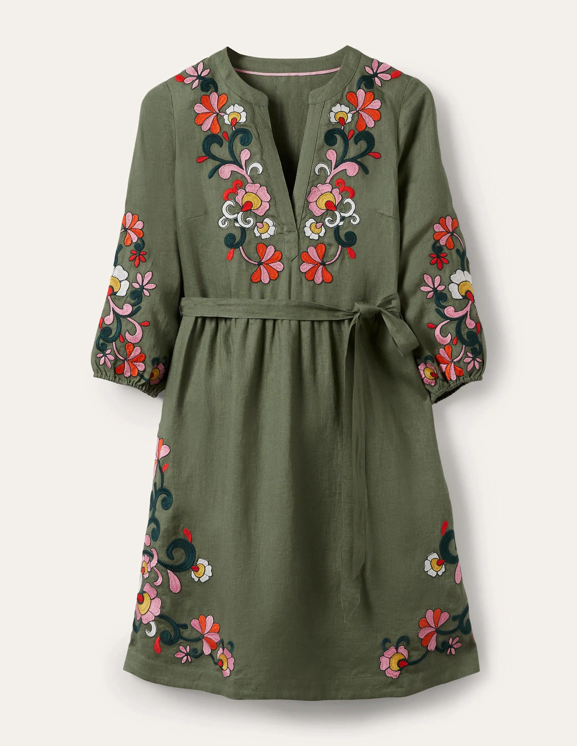 Embroidered Linen Dress-Alder - Image 5
