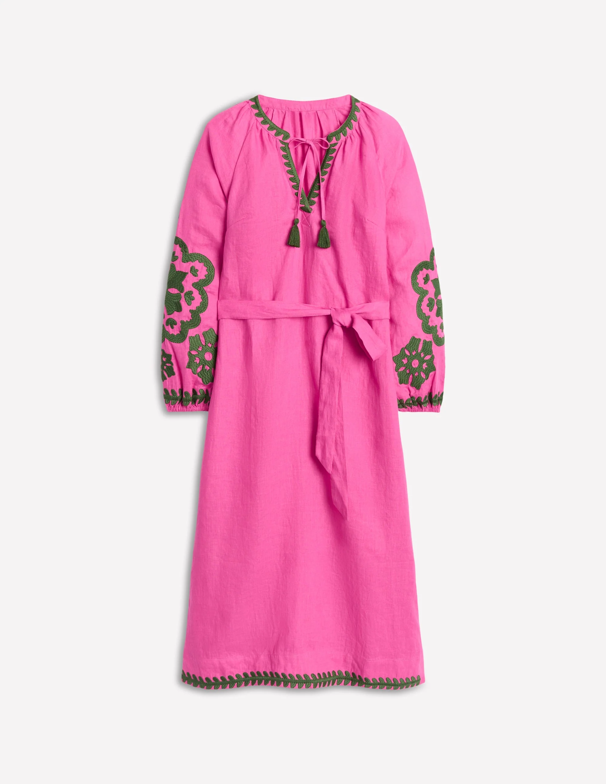 Embroidered Linen Tassel Dress-Sorbet Pink - Image 6
