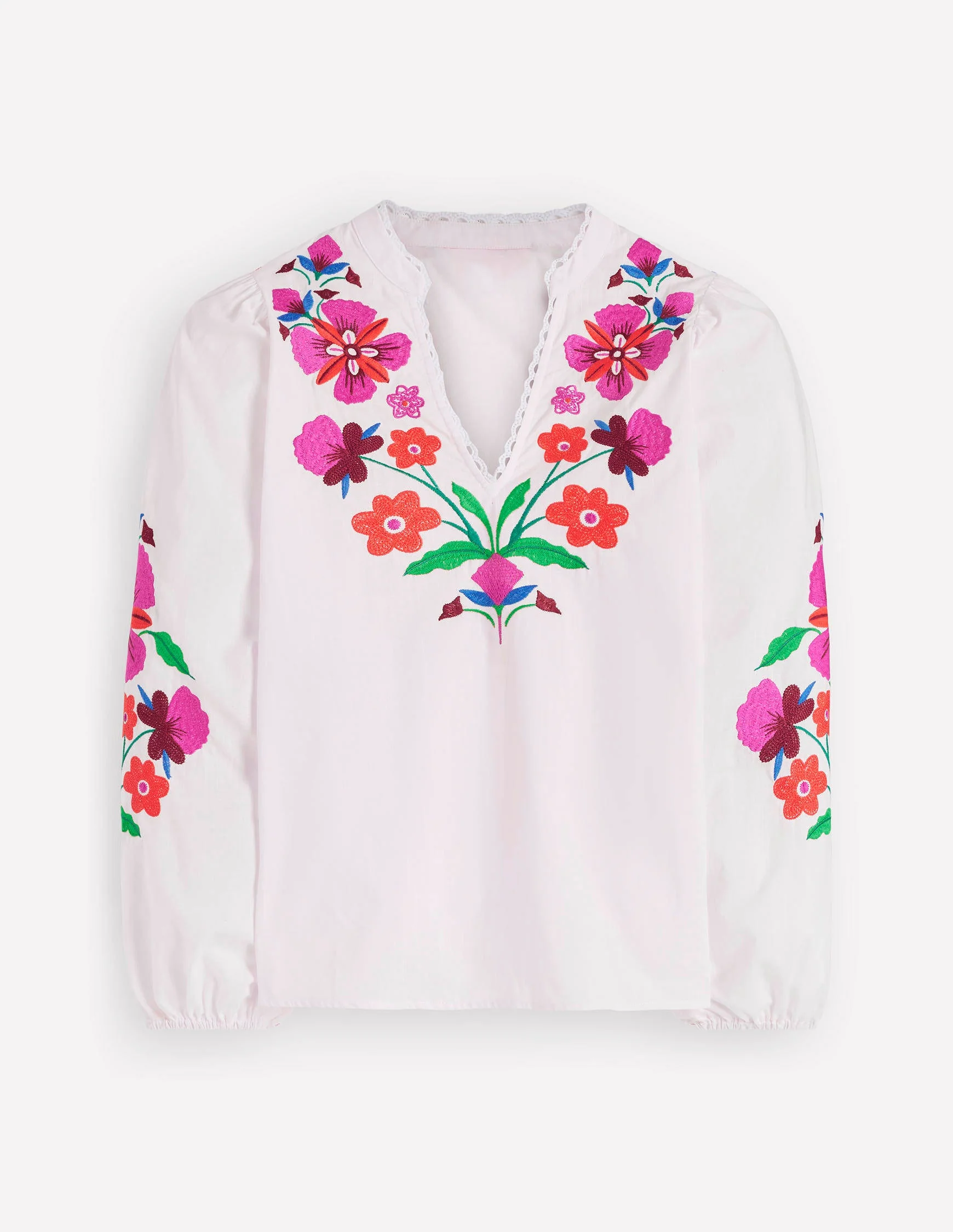 Embroidered Notch Neck Top-Placement Floral Embroidery - Image 6