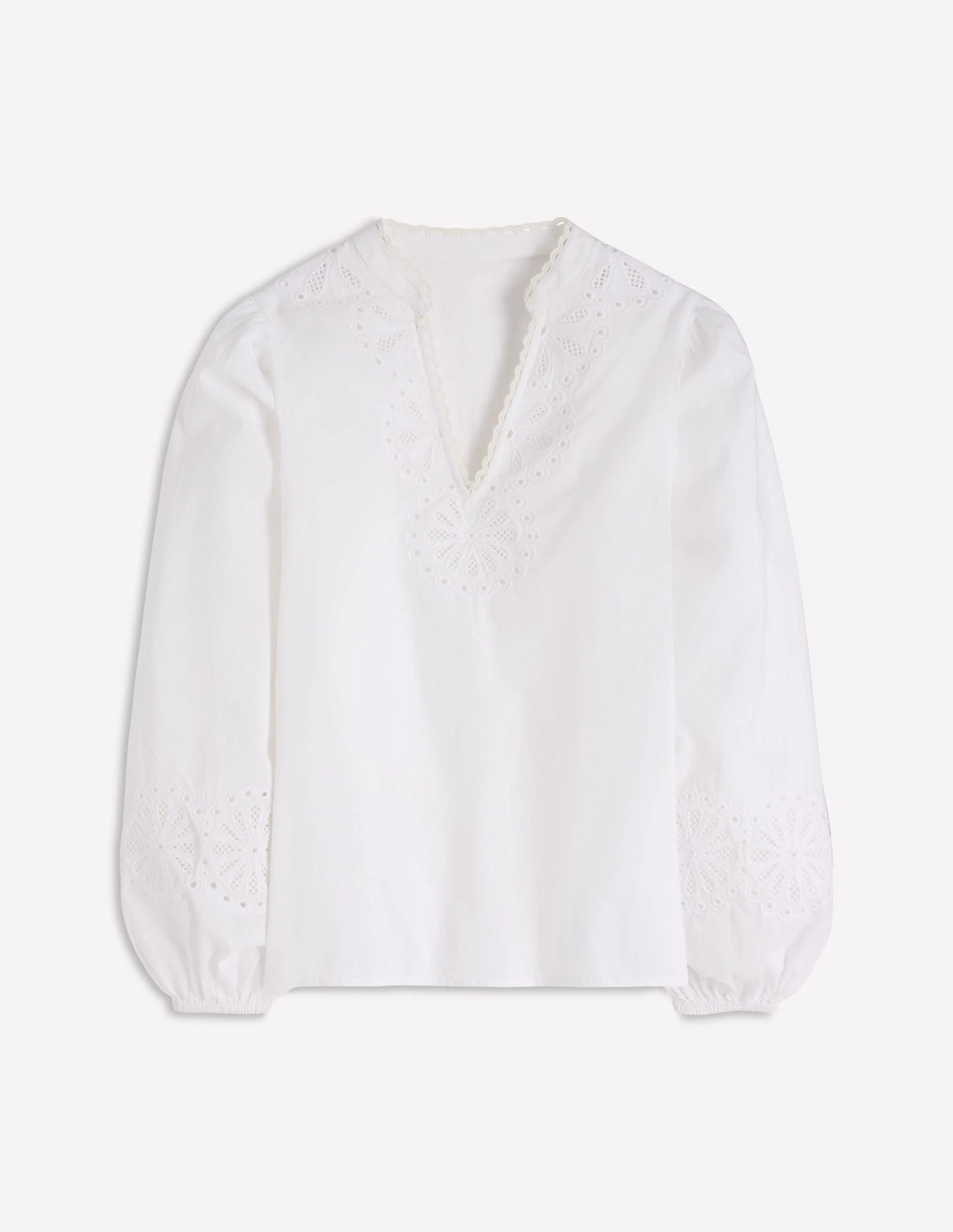 Embroidered Notch Neck Top-White - Image 6