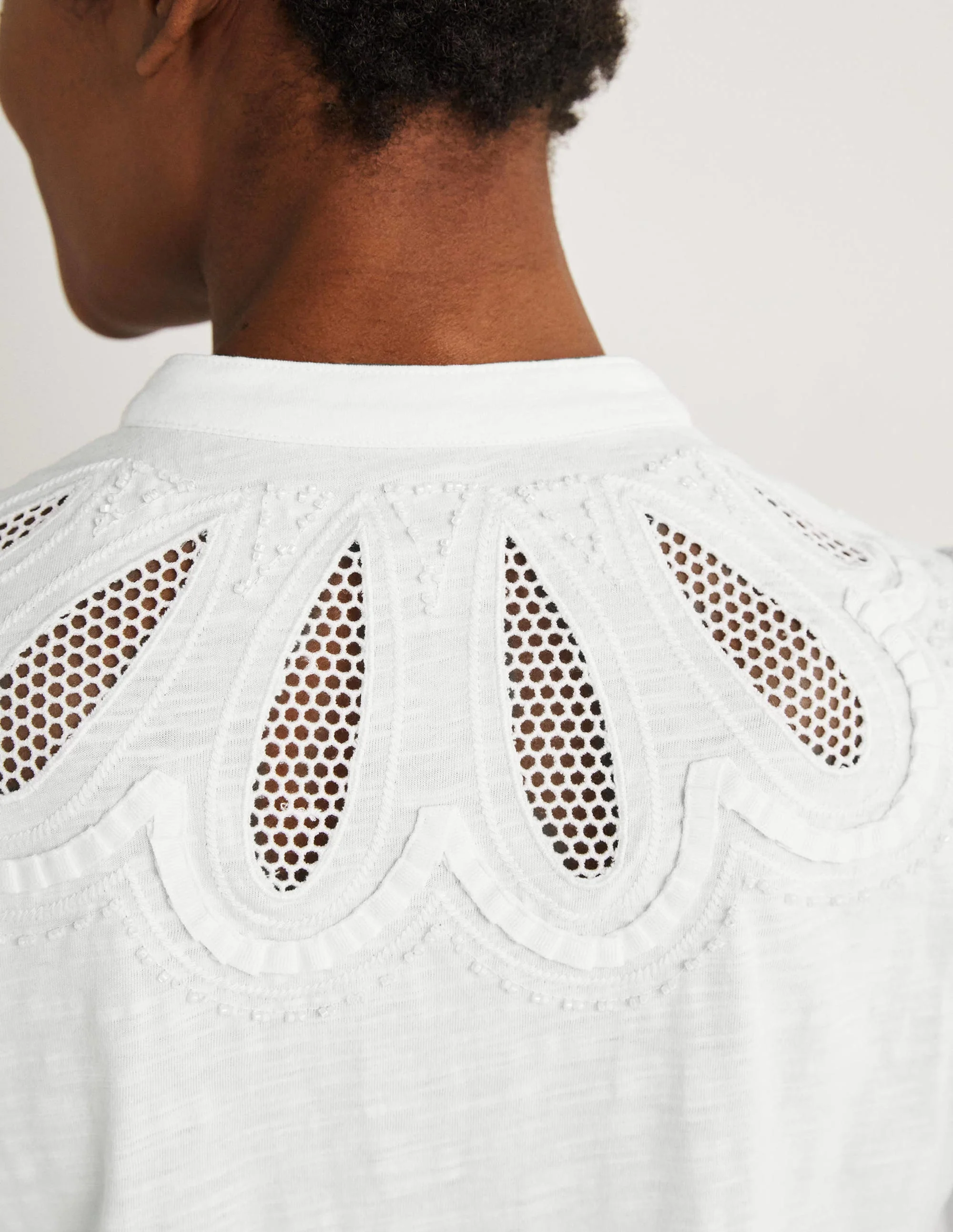 Embroidered Yoke Jersey Shirt-White - Image 2