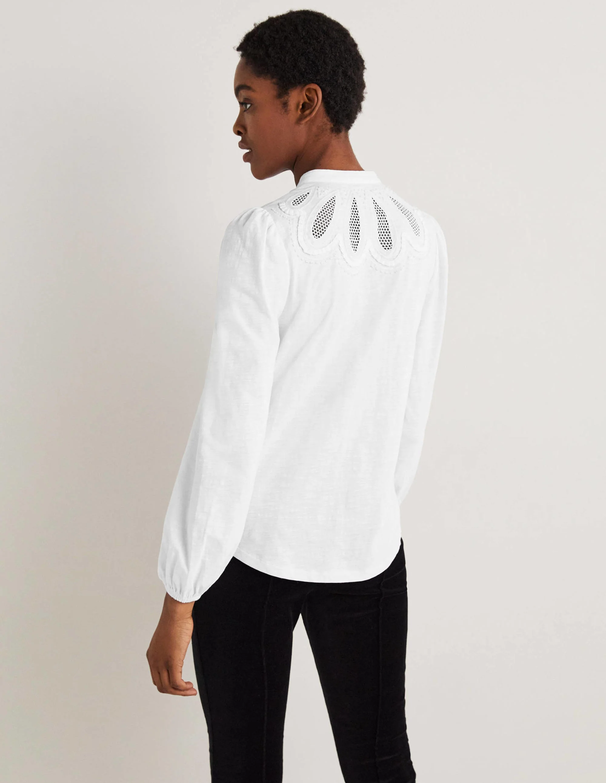 Embroidered Yoke Jersey Shirt-White - Image 3