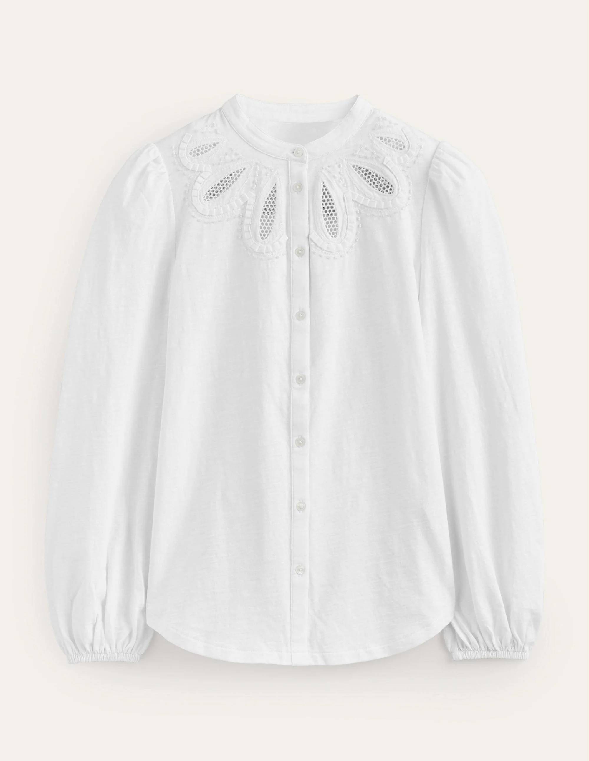 Embroidered Yoke Jersey Shirt-White - Image 6