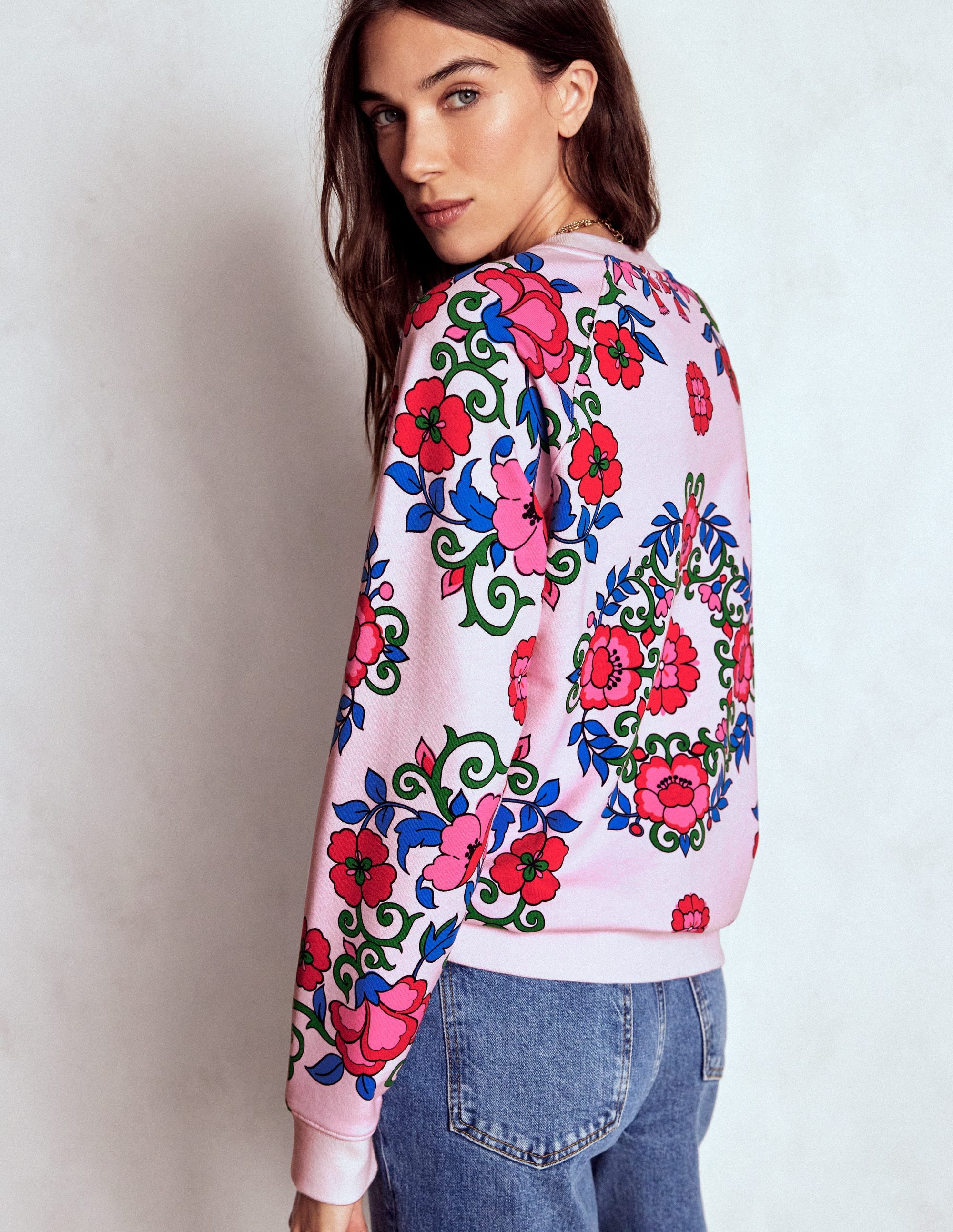 Emi Printed Sweatshirt-Pink, Ornamental Lattice - Image 3
