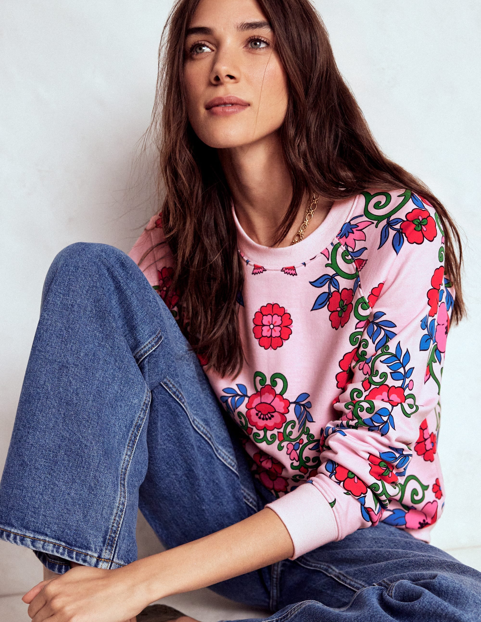 Emi Printed Sweatshirt-Pink, Ornamental Lattice - Image 4